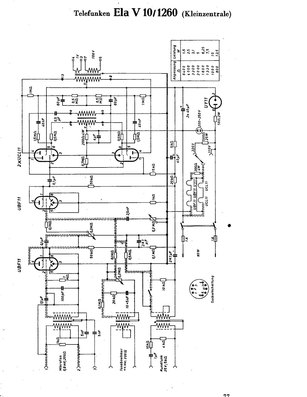 Telefunken Ela V10 1260 Cirquit Diagram