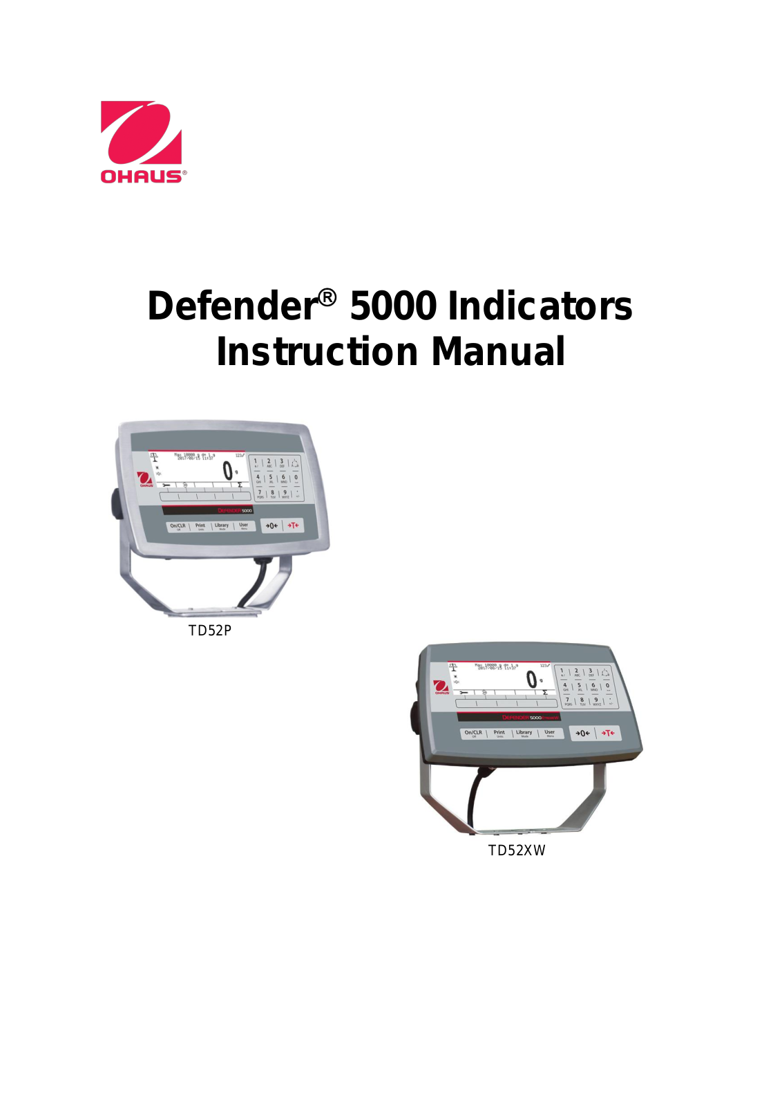 Ohaus TD52P, TD52XW Instruction Manual