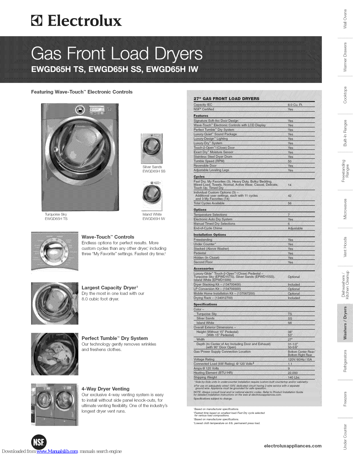 Electrolux EWGD65H SS, EWGD65H IW, EWGD65H TS Specification - ManualMachine.com