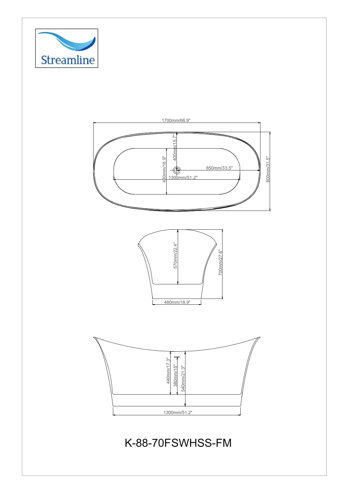 Streamline Bath SLBH2055 Dimensions - ManualMachine.com
