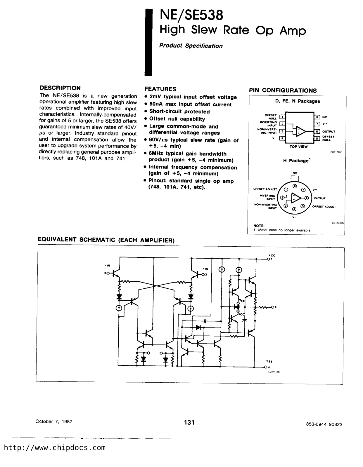 Philips NE538N, NE538FE, SE538FE Datasheet