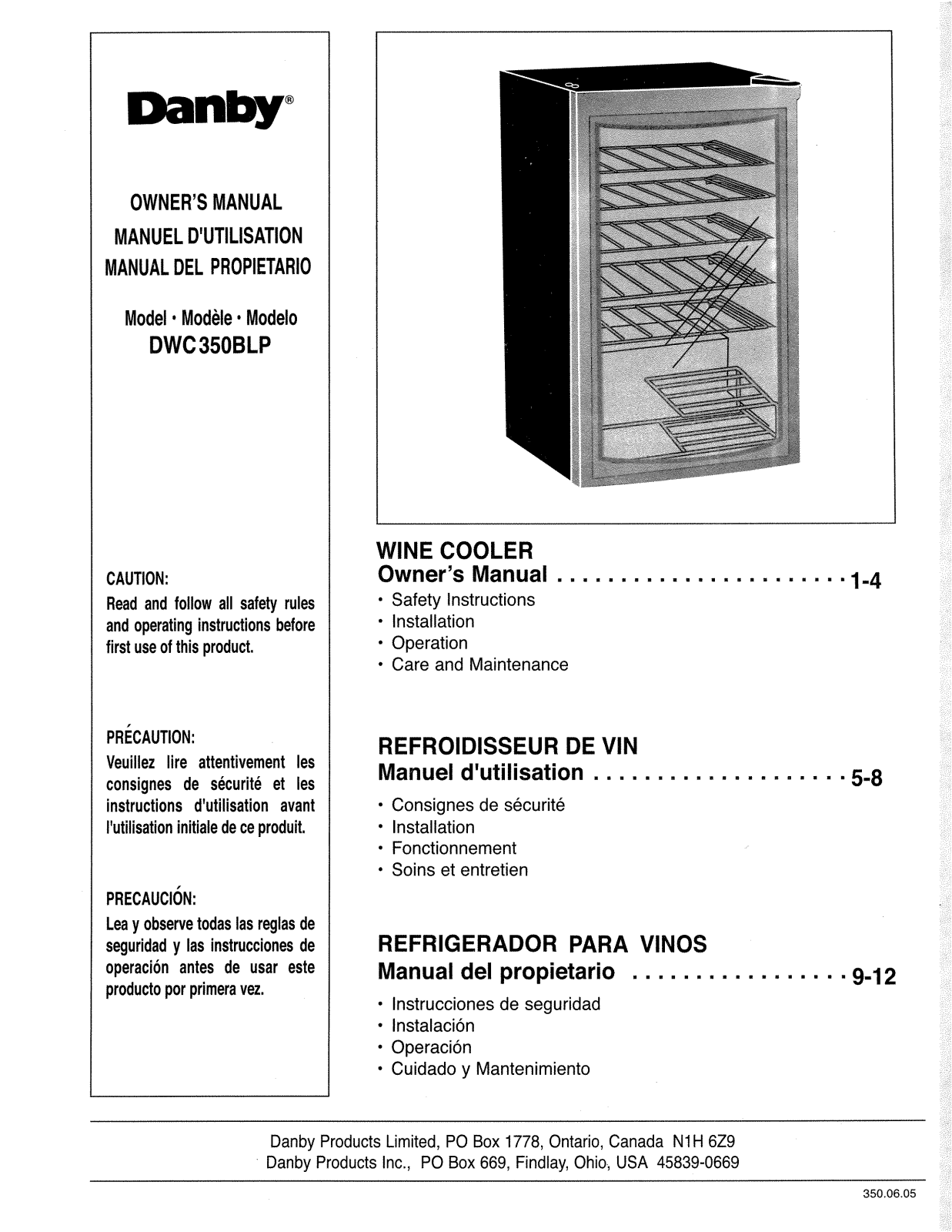 Danby DWC350BLP User Manual