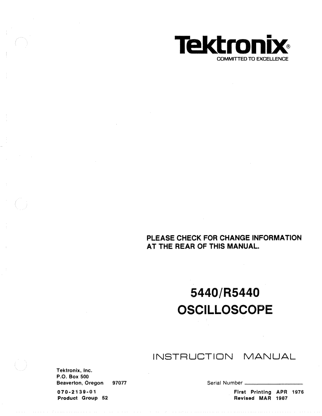 Tektronix R5440, 5440 User Manual