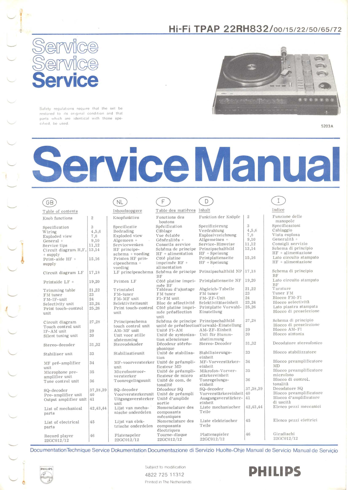 Philips 22-RH-832 Service Manual