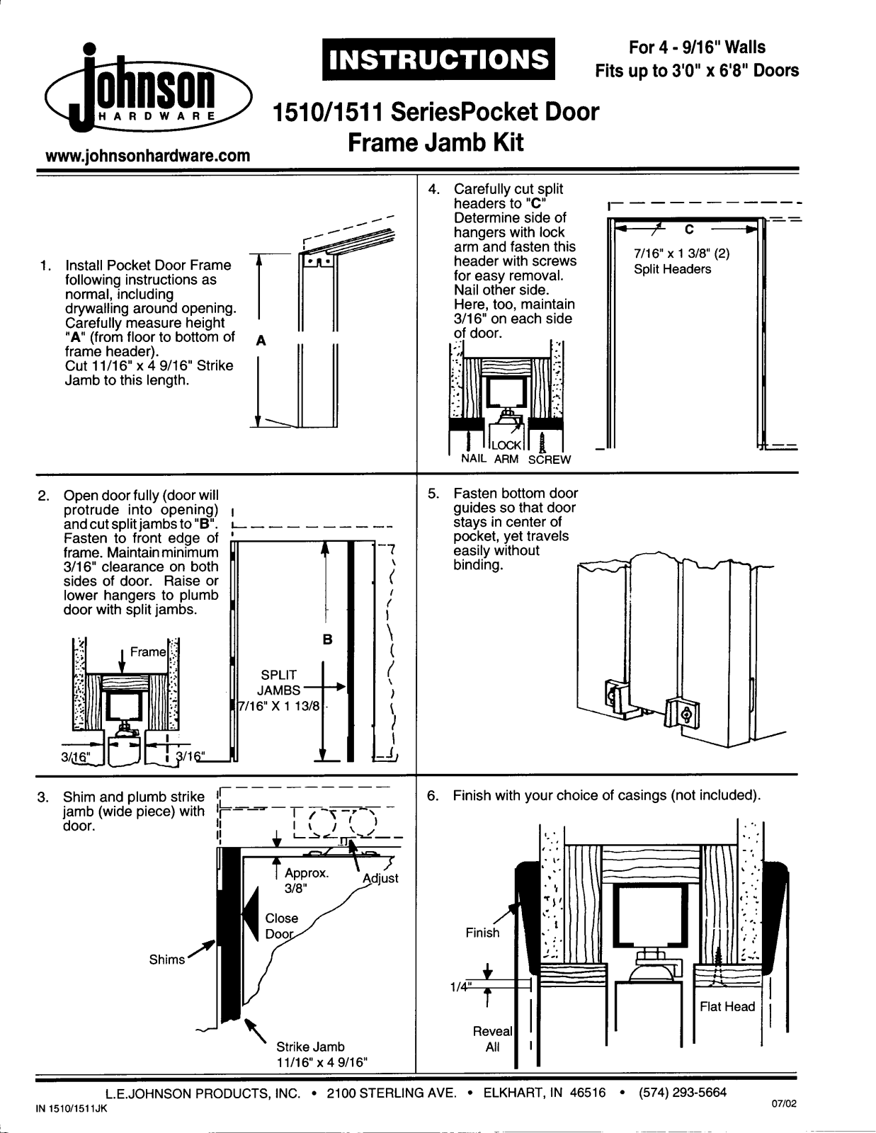 Johnson Hardware IN 1510JK, 1510, 1511, IN 1511JK User Manual