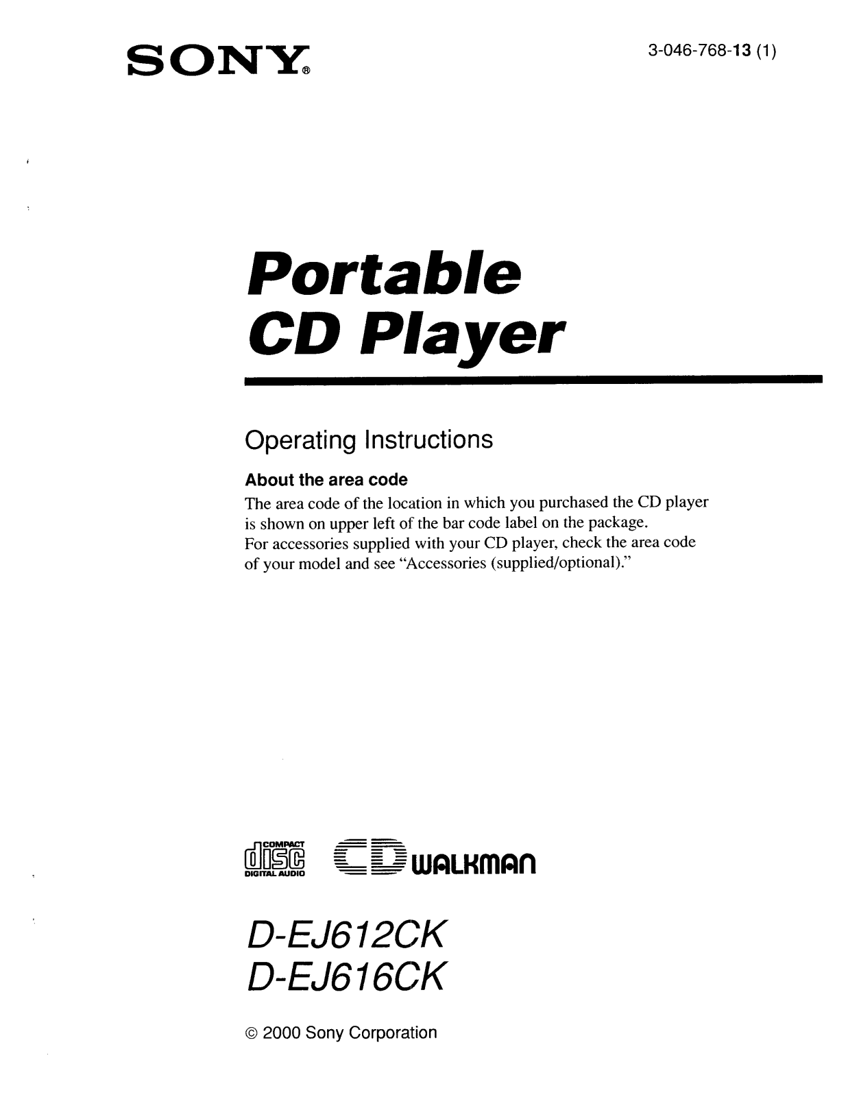 Sony D-EJ612CK Operating Instruction