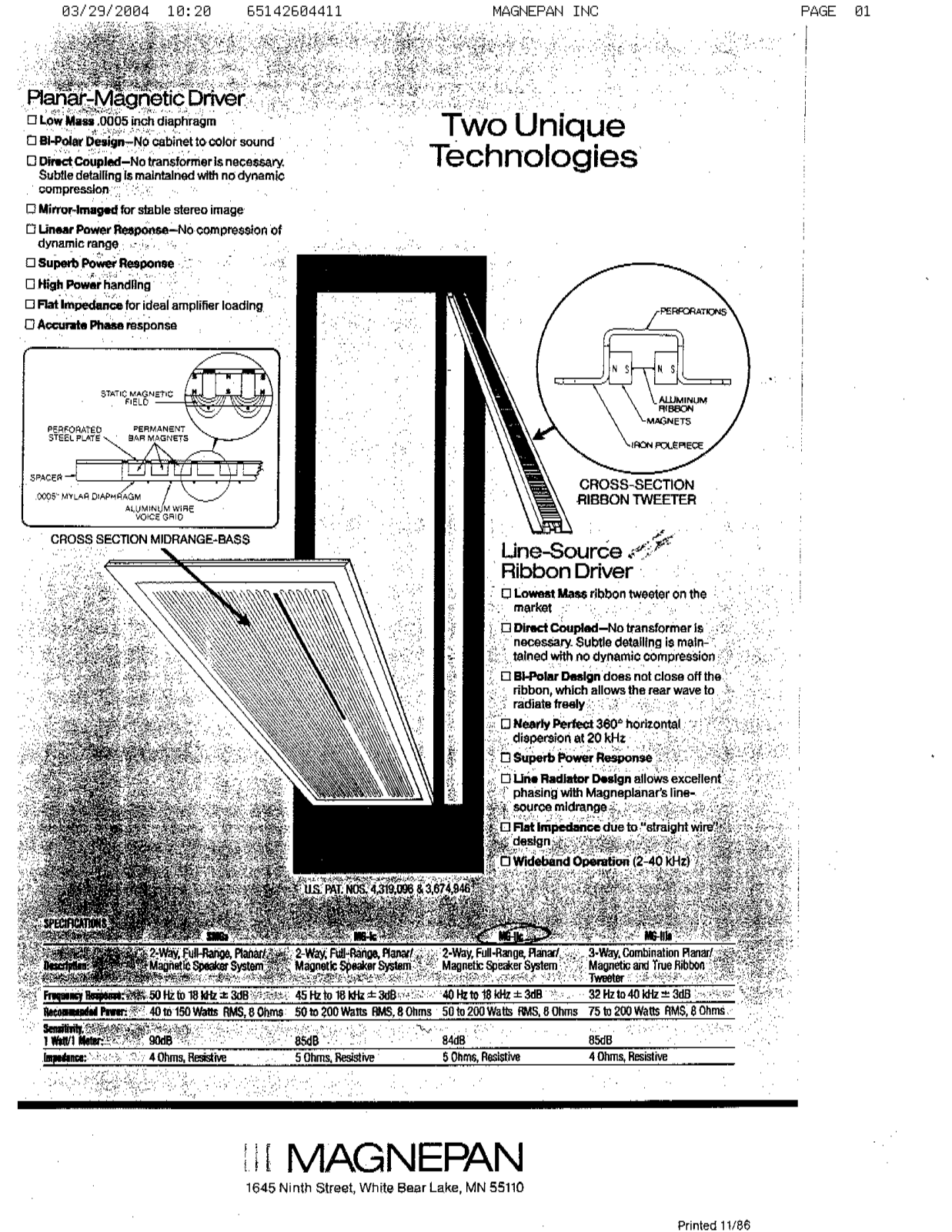 Magnepan MG-2-C Owners manual