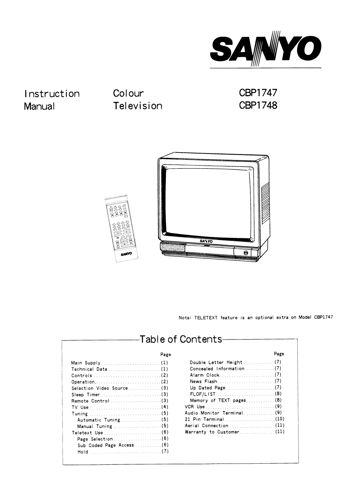 Sanyo CB1747, CB1748 Instruction Manual