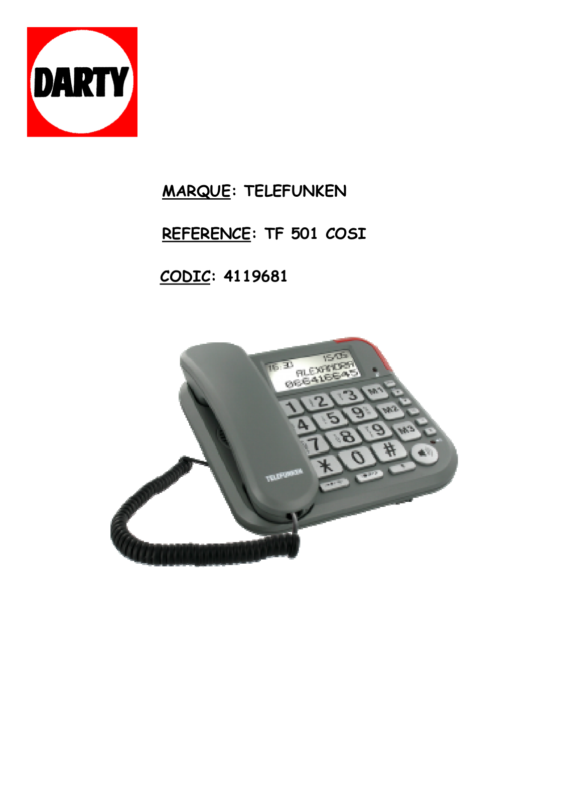 TELEFUNKEN COSI TF501 User Manual