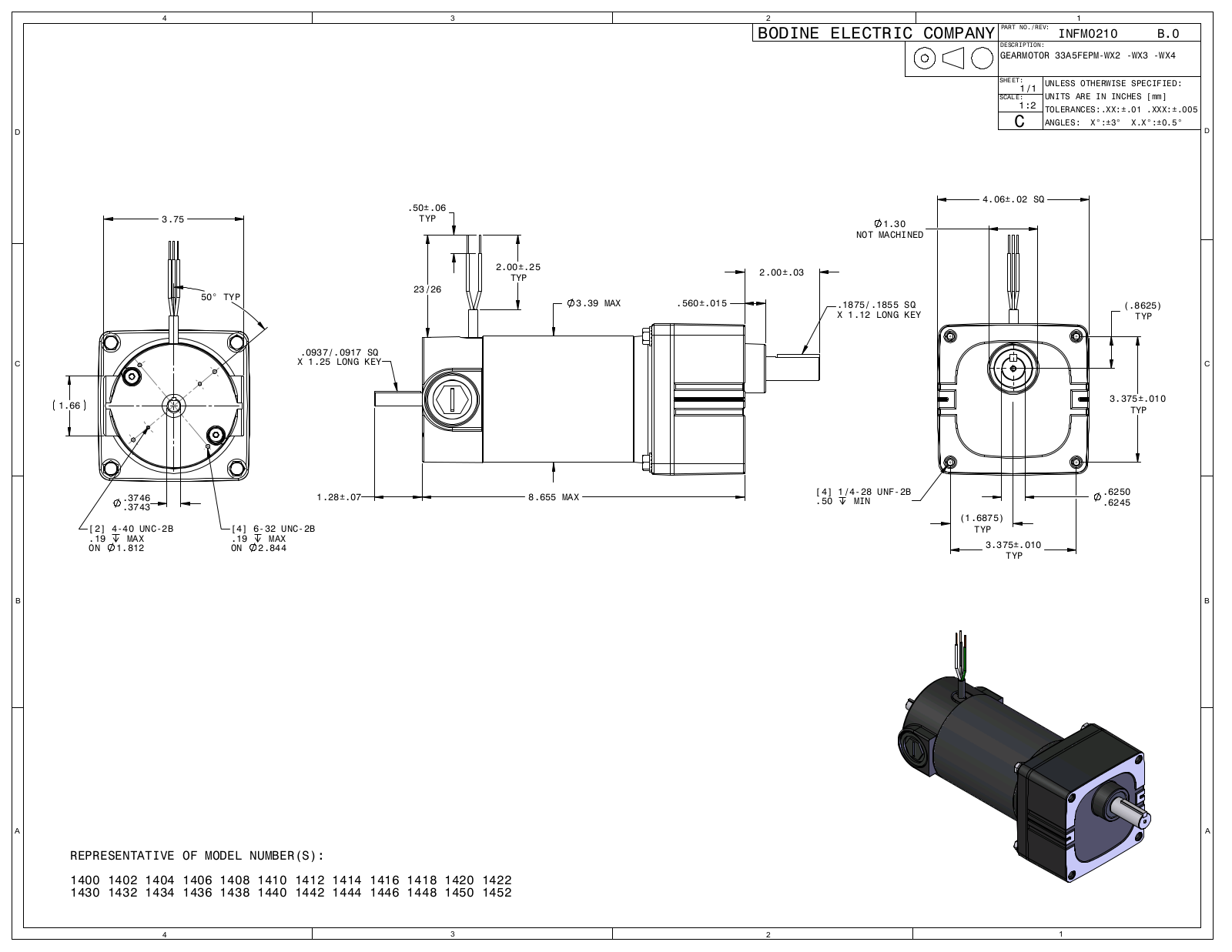 Bodine 1400, 1402, 1404, 1406, 1408 Reference Drawing