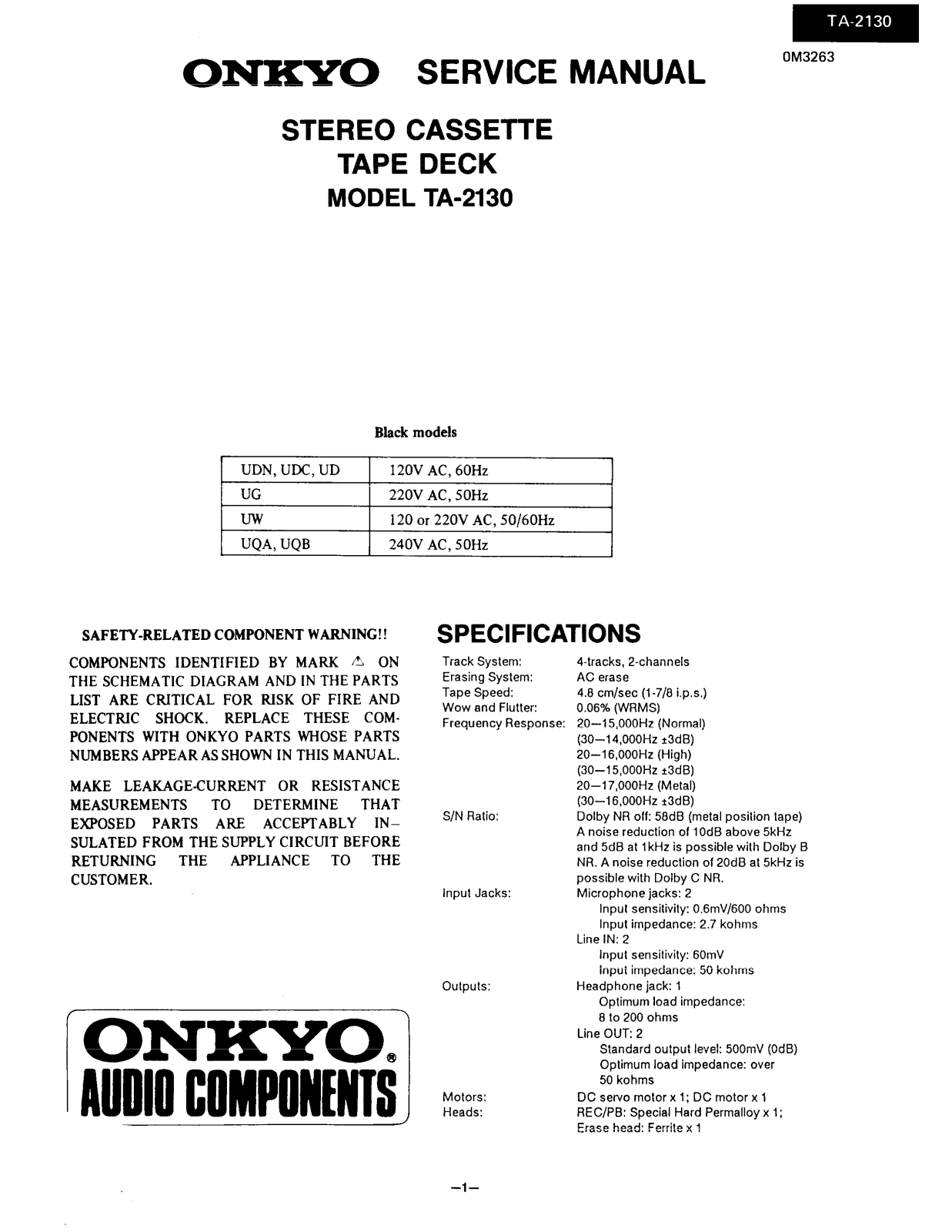 Onkyo TA-2130 Service manual