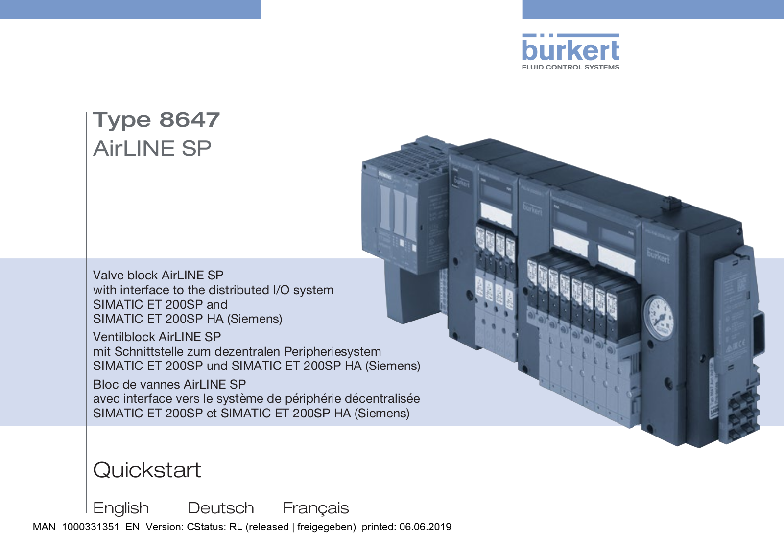 Burkert 8647 AirLINE SP Quick Start Manual