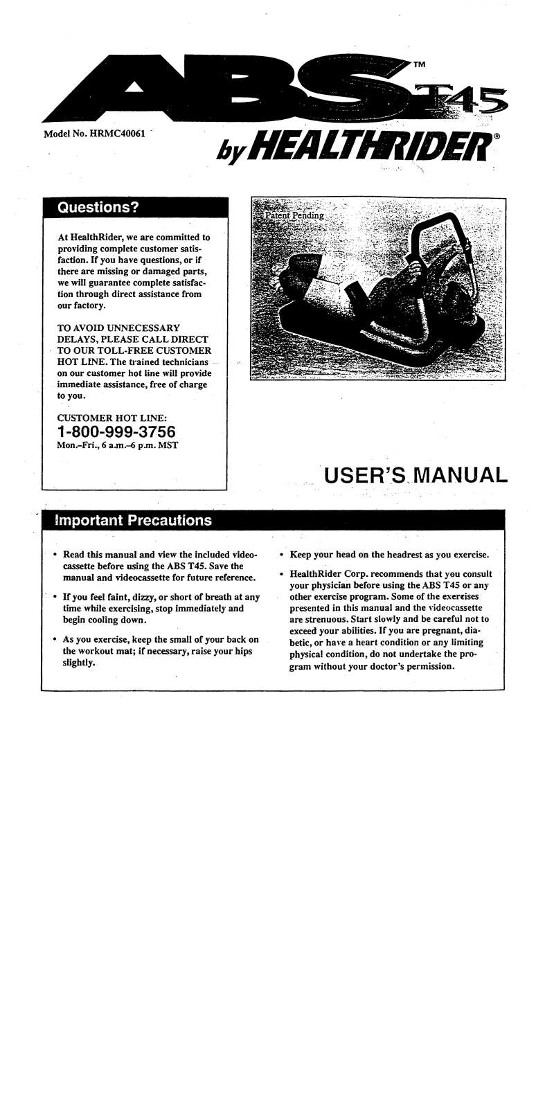 HealthRider HRMC40061 Owner's Manual