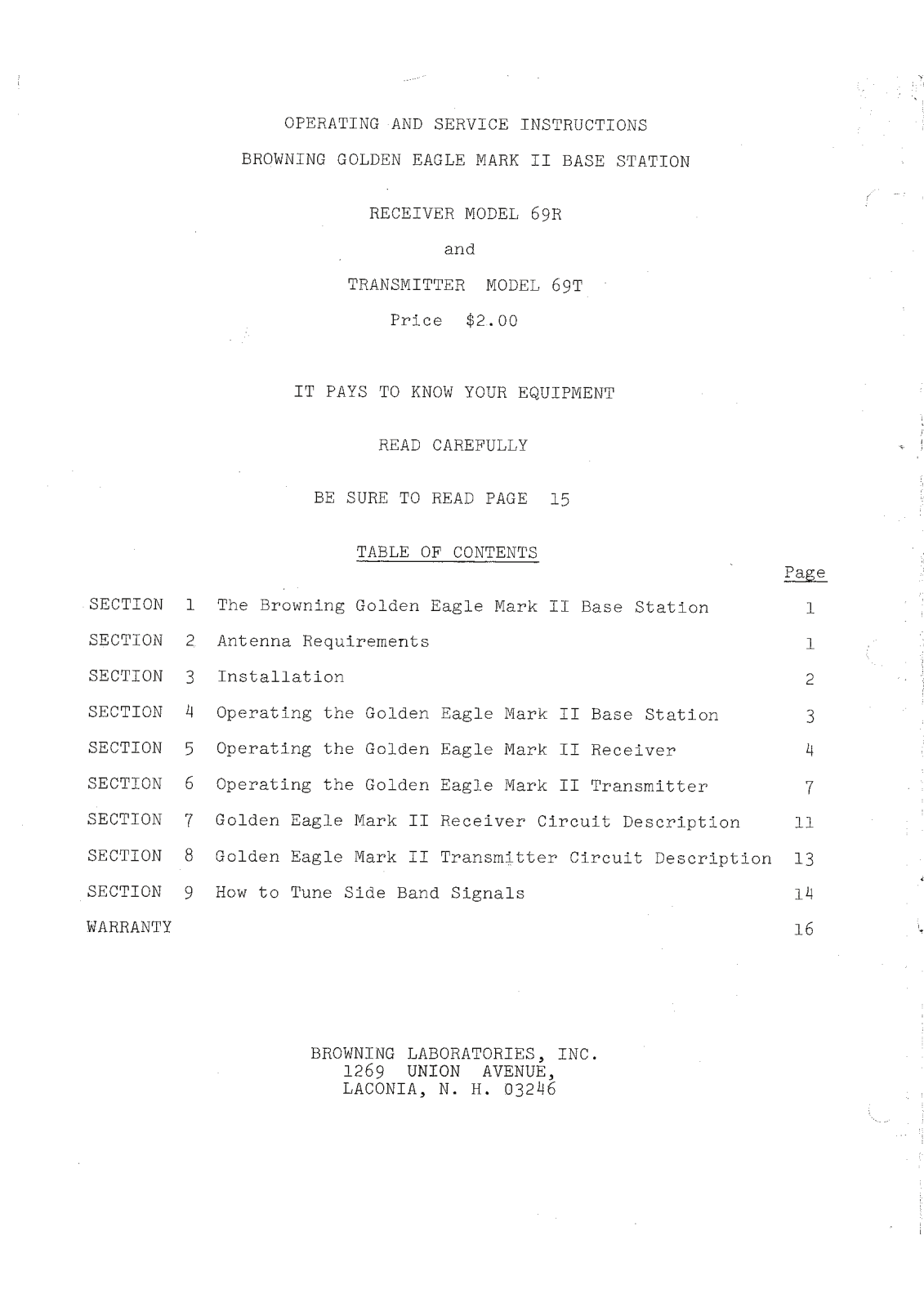 Browning Golden Eagle Mark II 69R, Golden Eagle Mark II 69T Operating And Service Instructions