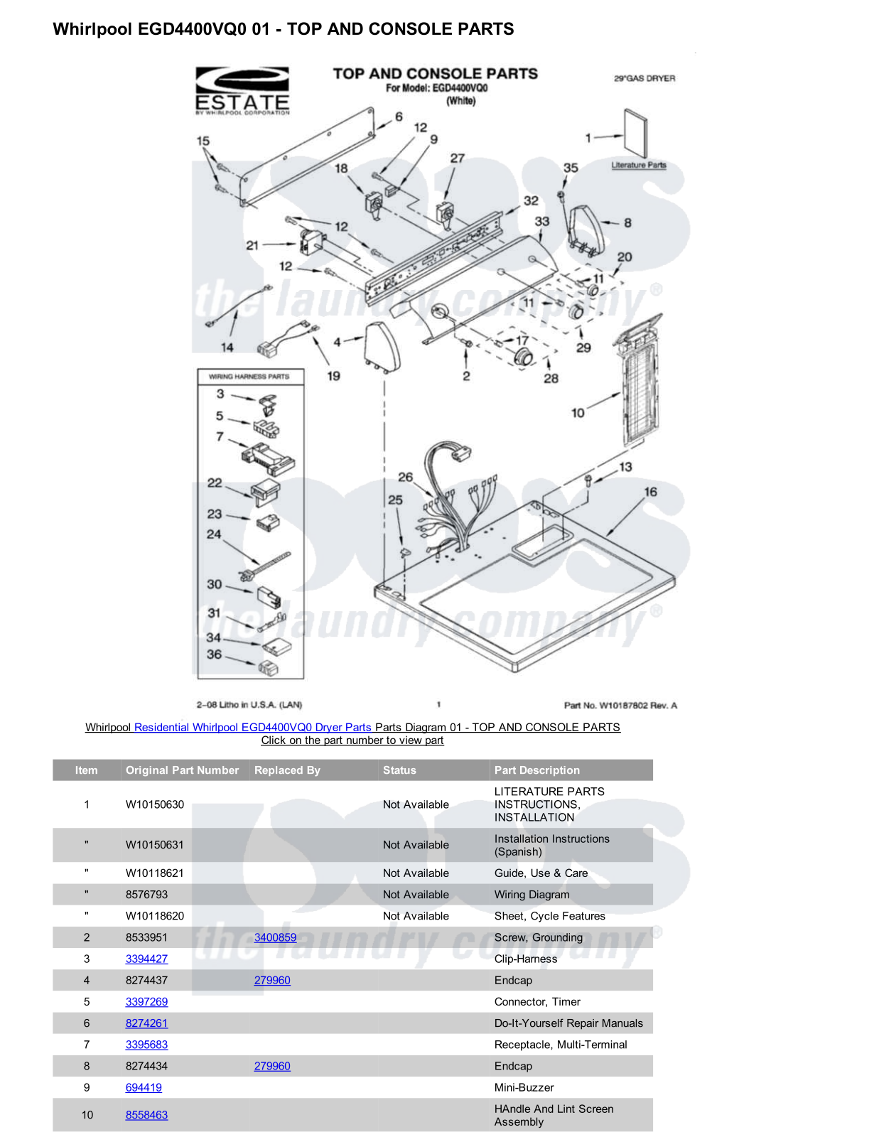 Whirlpool EGD4400VQ0 Parts Diagram