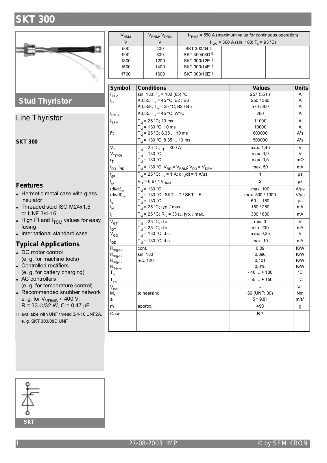 Semikron SKT300 Data Sheet