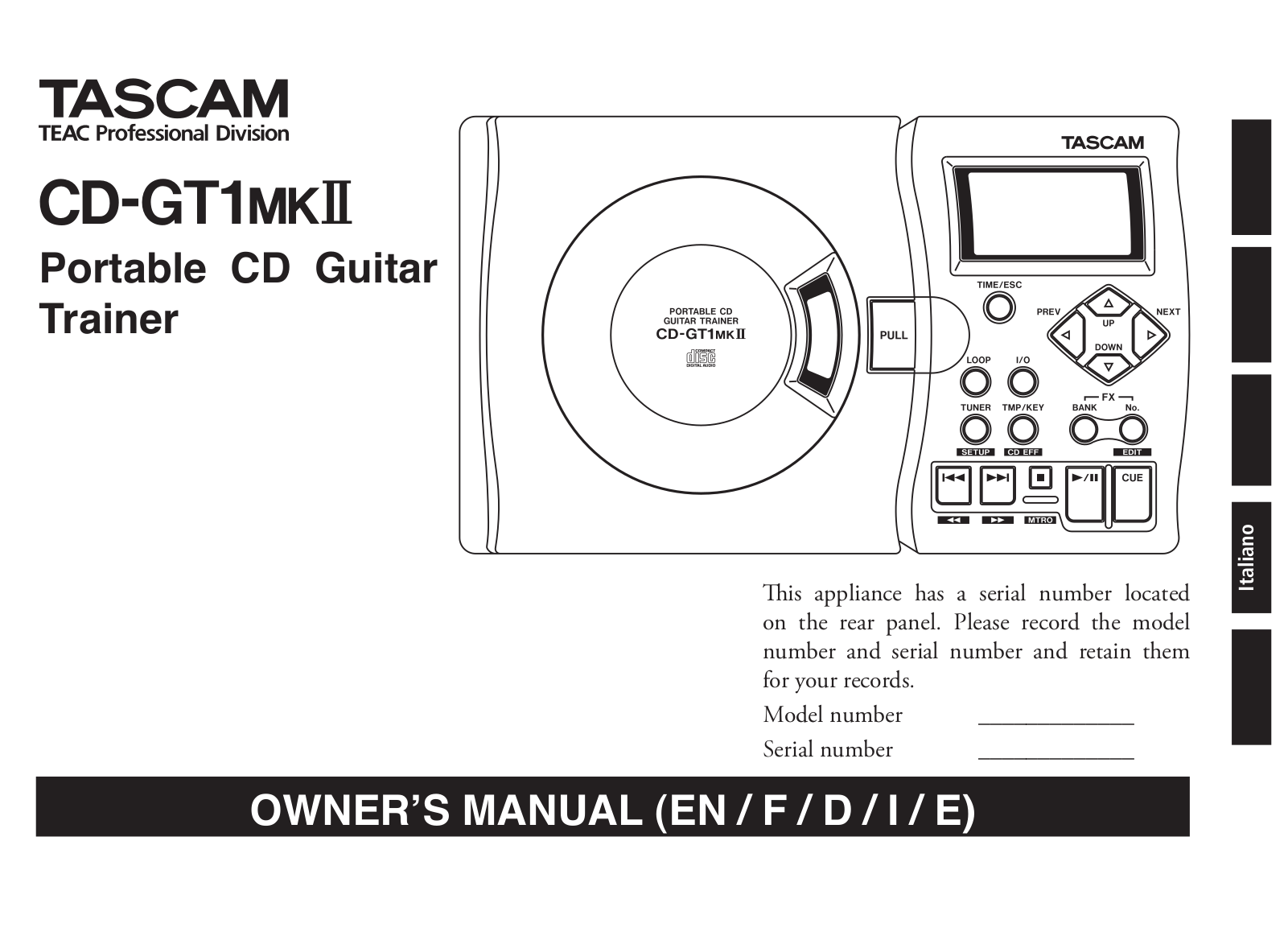 Tascam CD-GT1MKII User Manual