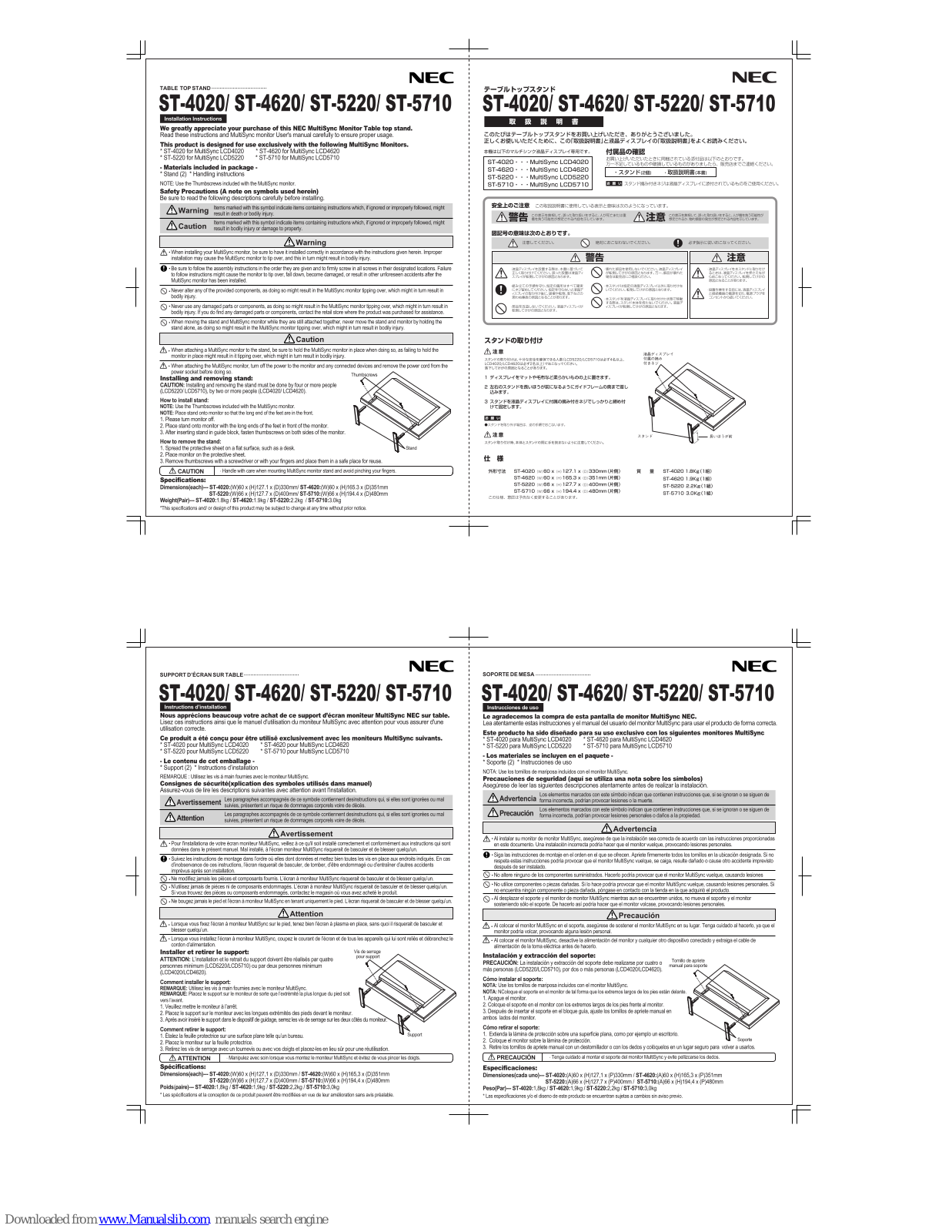 NEC ST4020, ST4620, ST5220, ST5710, MultiSync LCD4020 User Manual - ManualMachine.com
