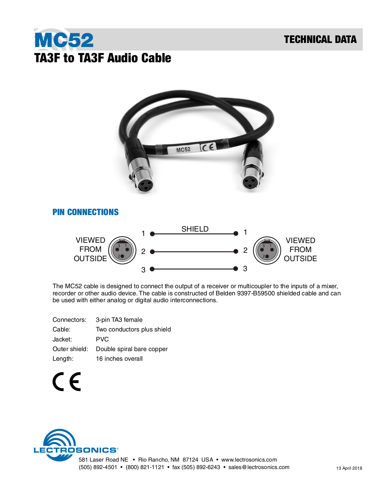 Lectrosonics MC52 Specifications