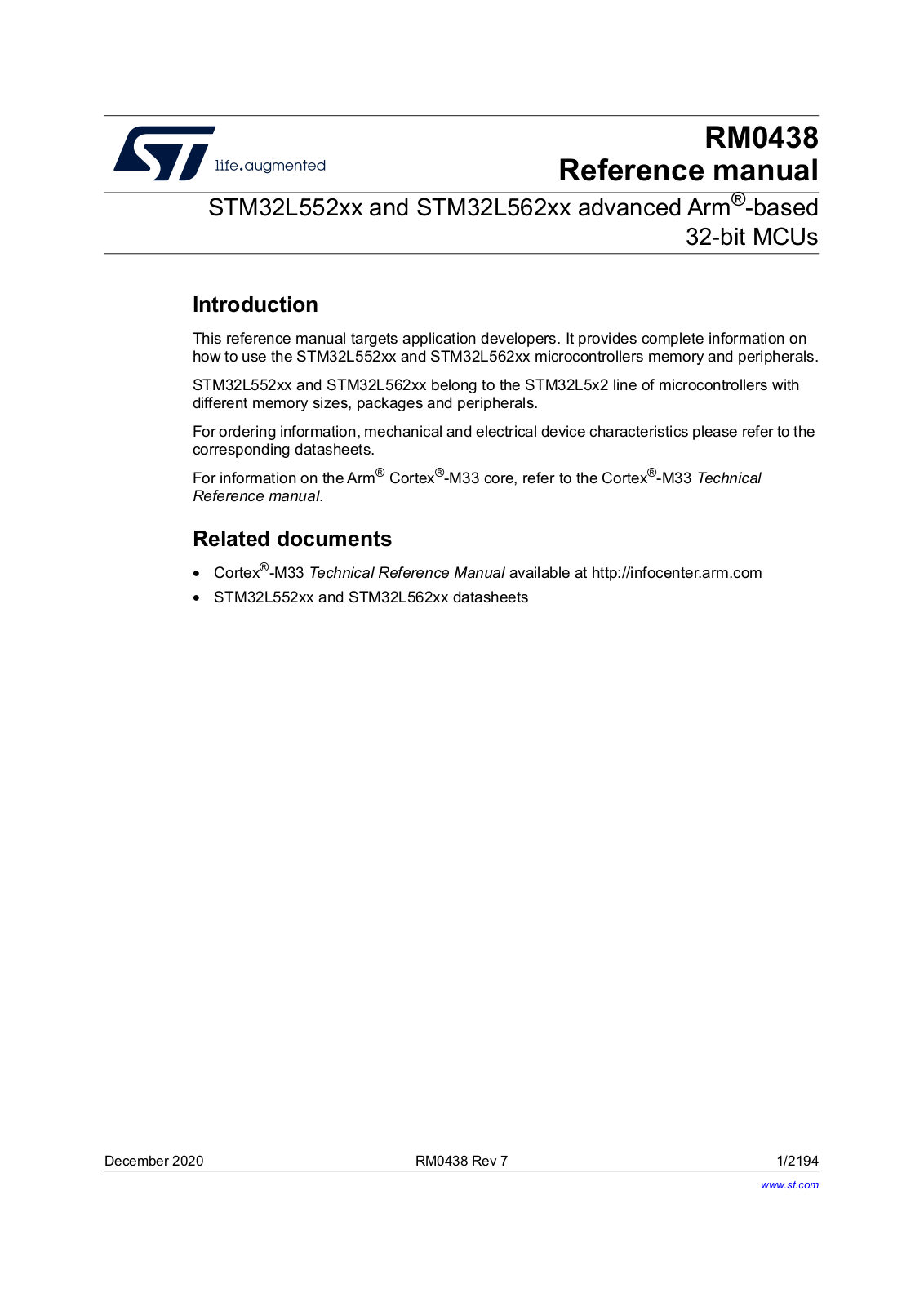 STMicroelectronics RM0438 Reference manual