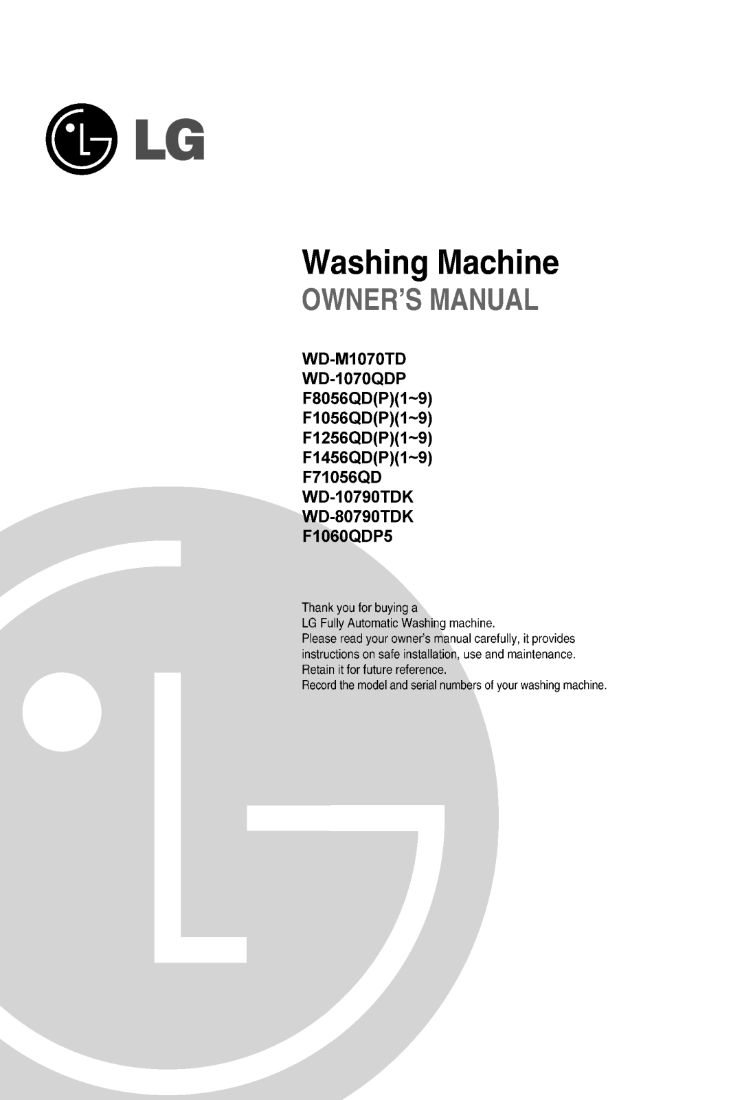 LG F71056QD Owner's Manual