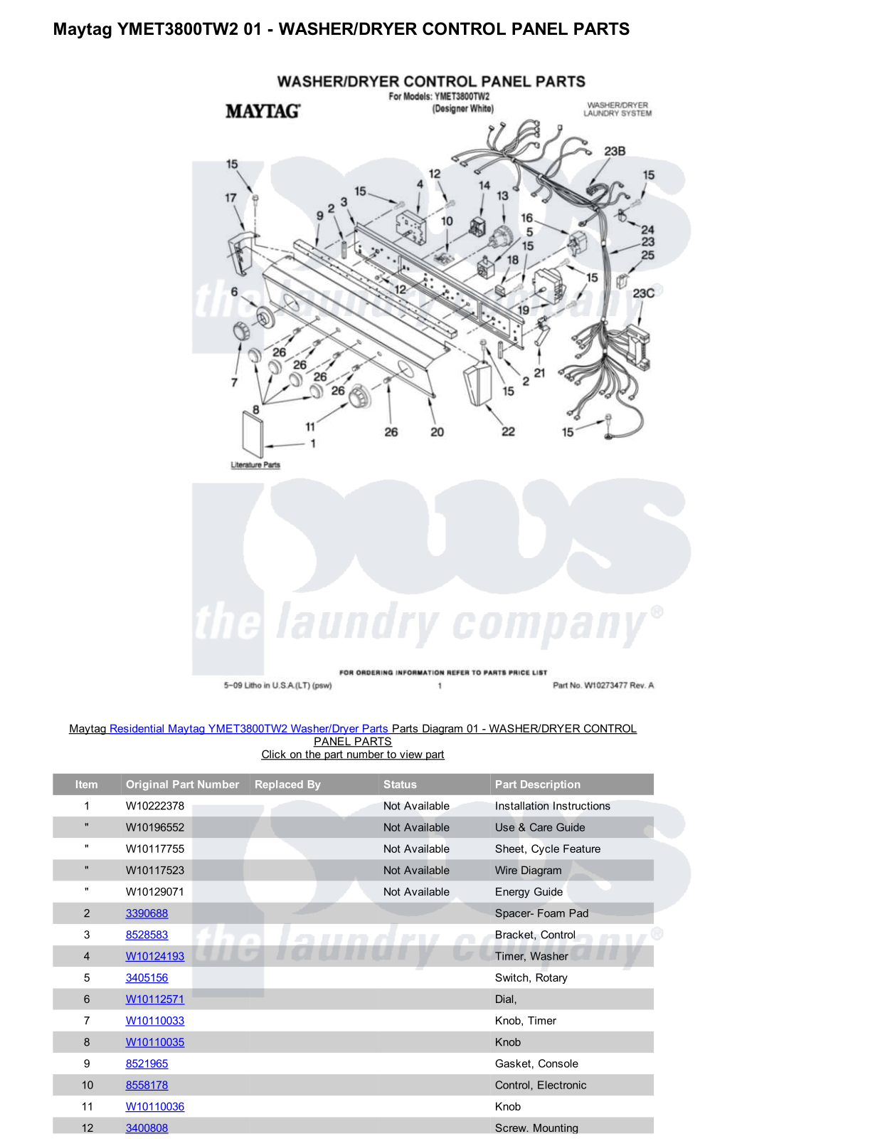 Maytag YMET3800TW2/Dryer Parts Diagram