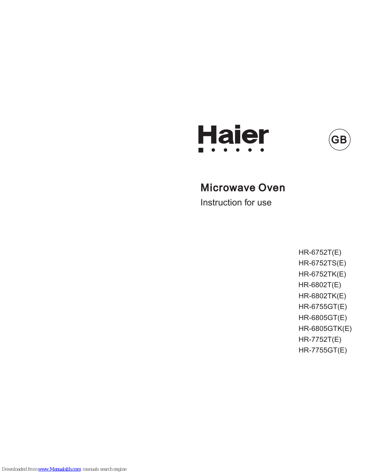 Haier HR-6752TS, HR-6802T, HR-6752TKE, HR-6752TK, HR-6802TE Instructions For Use Manual