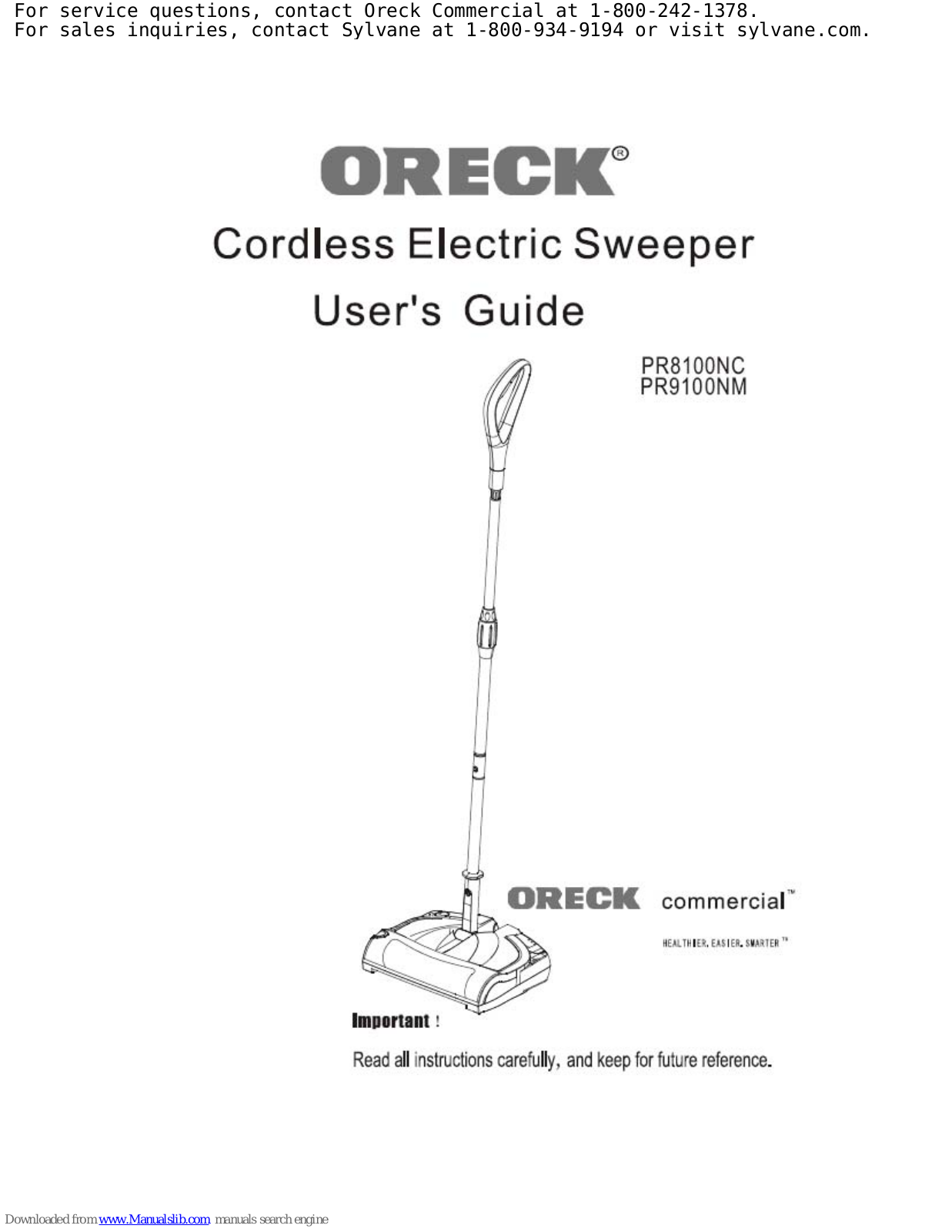 Oreck PR8100NC, PR9100NM User Manual