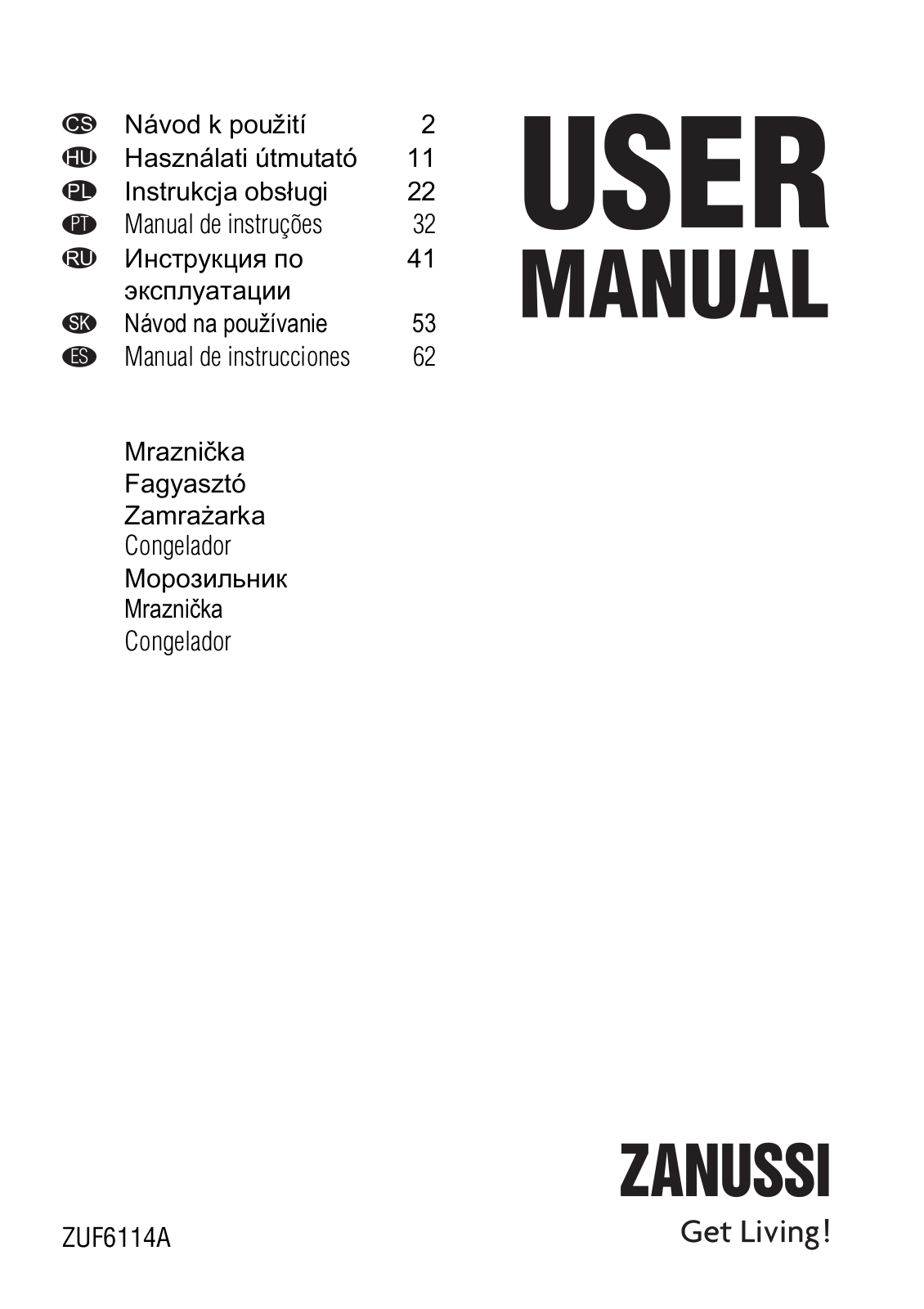 Zanussi ZUF6114A User manual