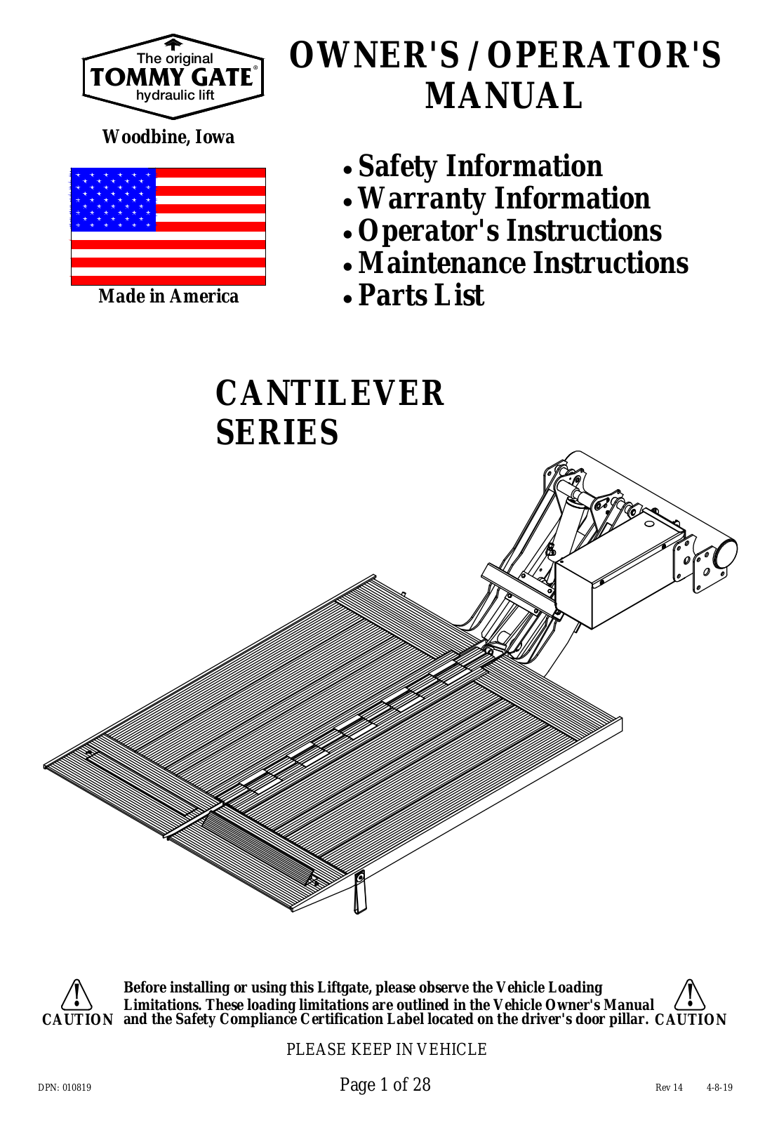 Tommy Gate CANTILEVER Series Owner's/operator's Manual