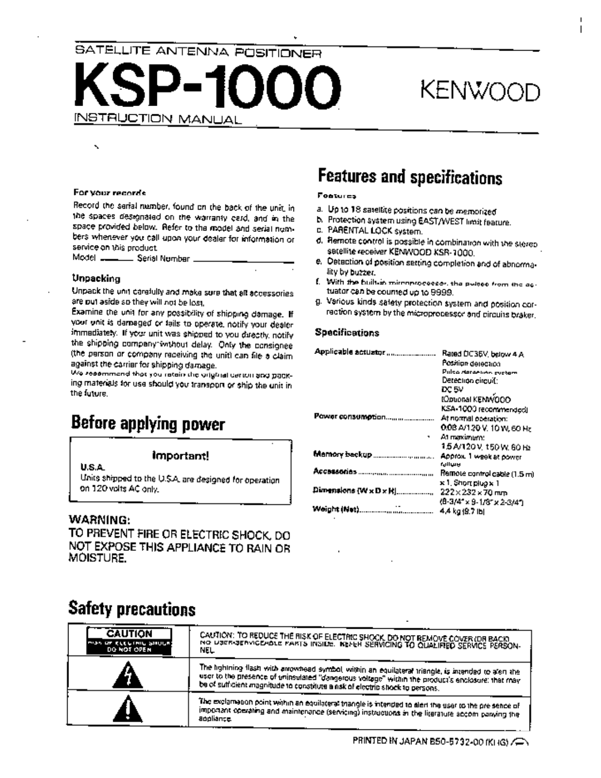 Kenwood KSP-1000 User Manual