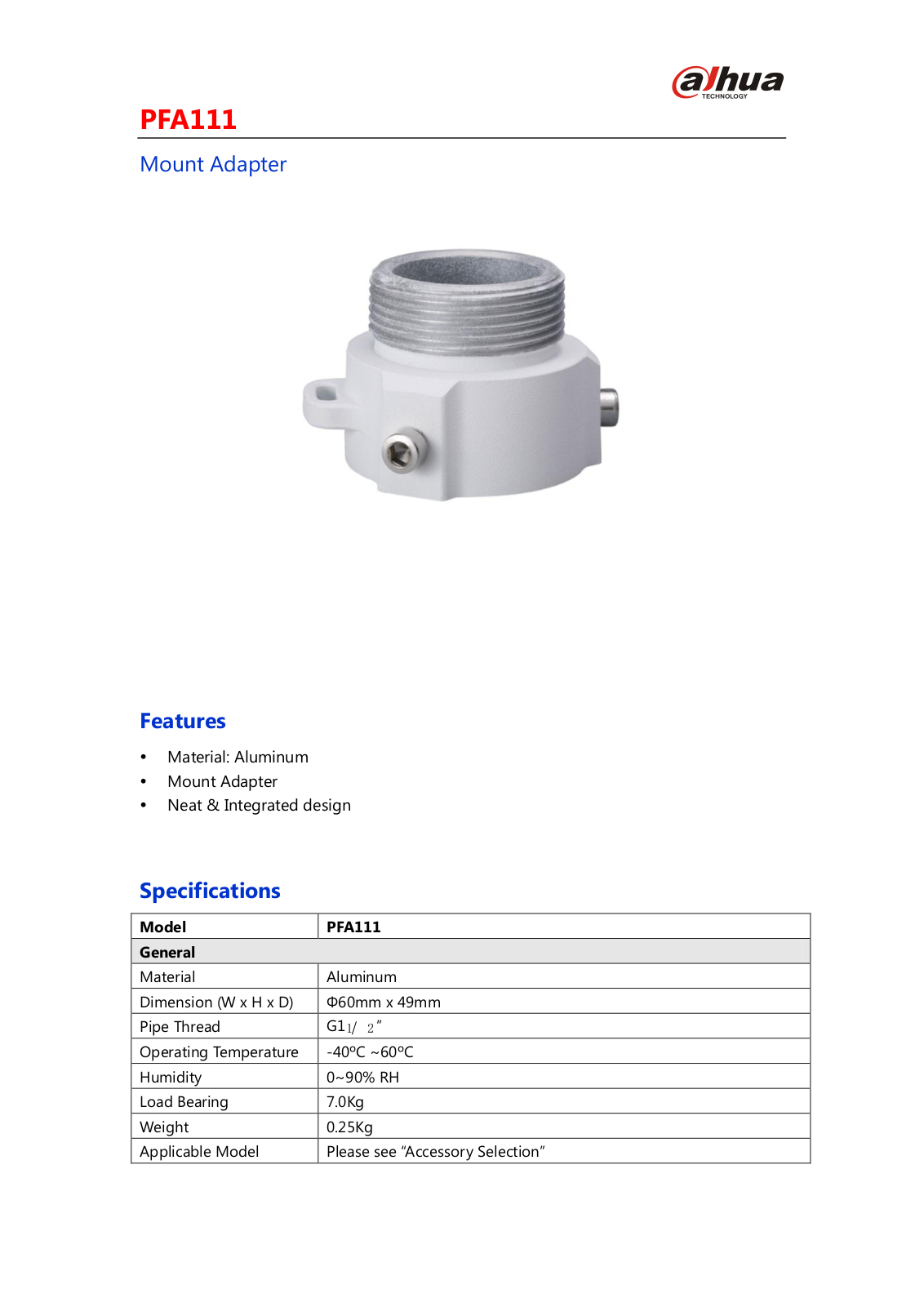 Dahua PFA111 User Manual