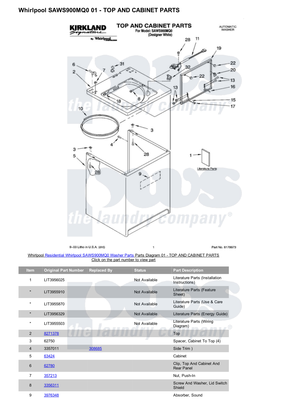 Whirlpool SAWS900MQ0 Parts Diagram