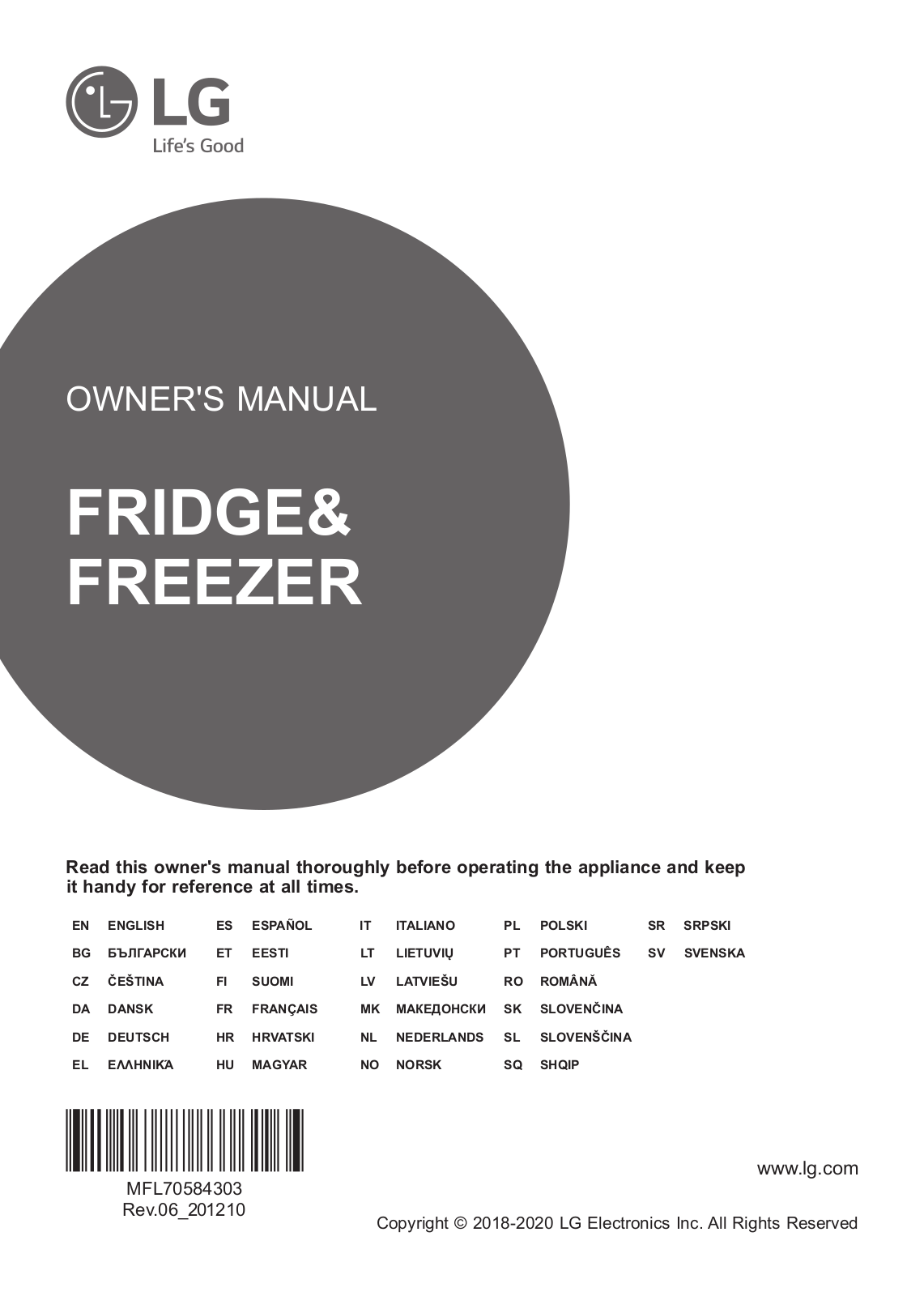 LG GBB72SADXN, GBB60PZEFS, GBP61SWPNF, GBB62SWHZN, GBB61BLJZN User Manual