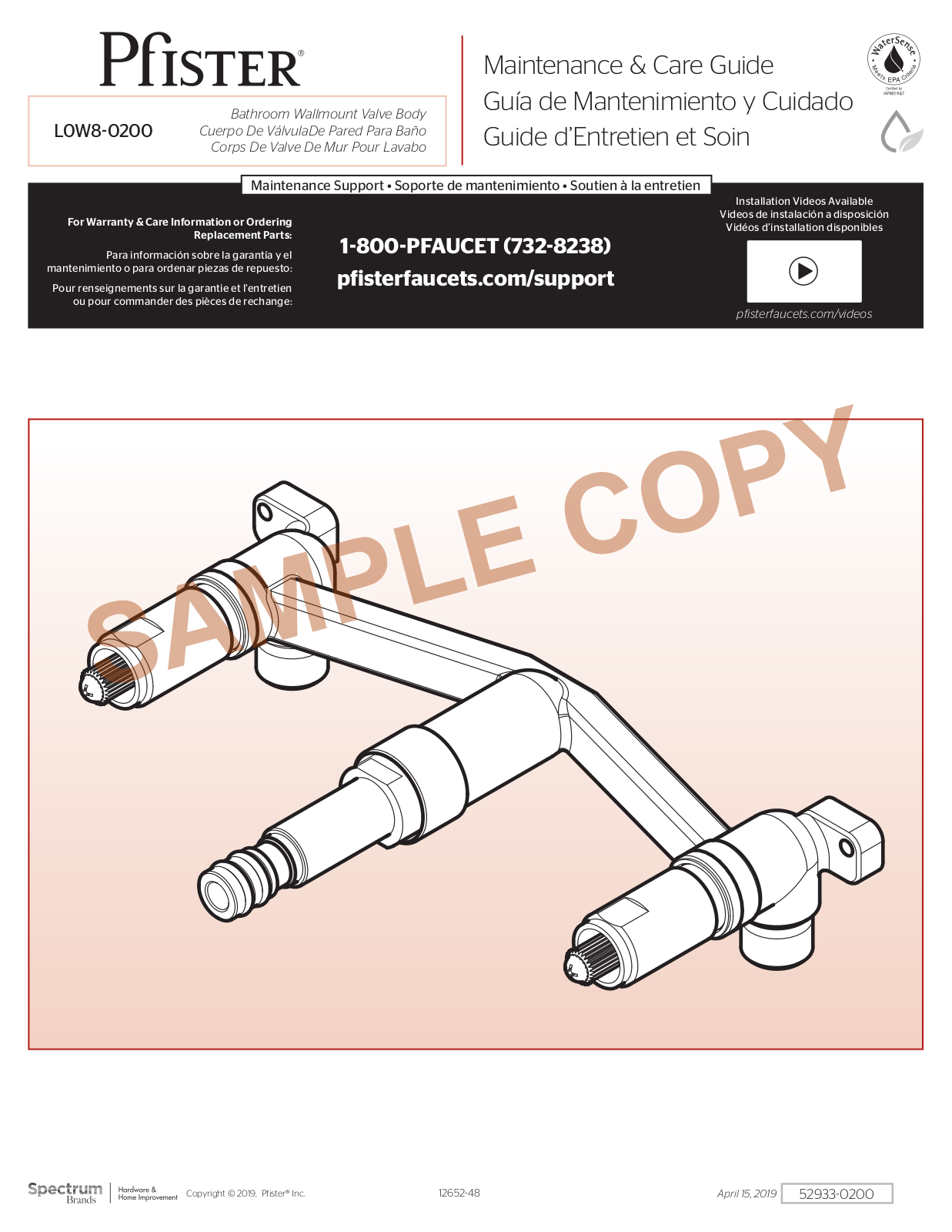 Pfister L0W8-0200 User Manual