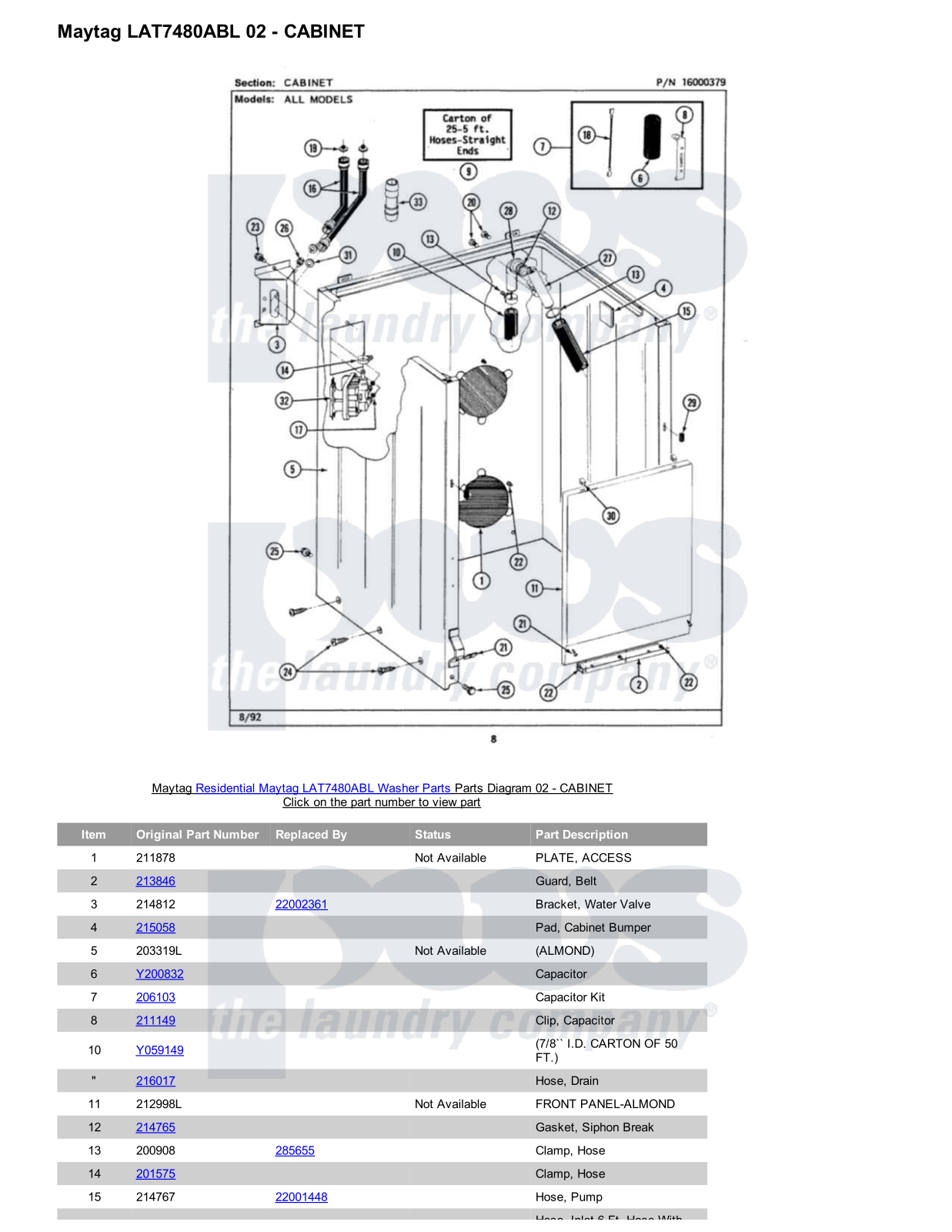 Maytag LAT7480ABL Parts Diagram