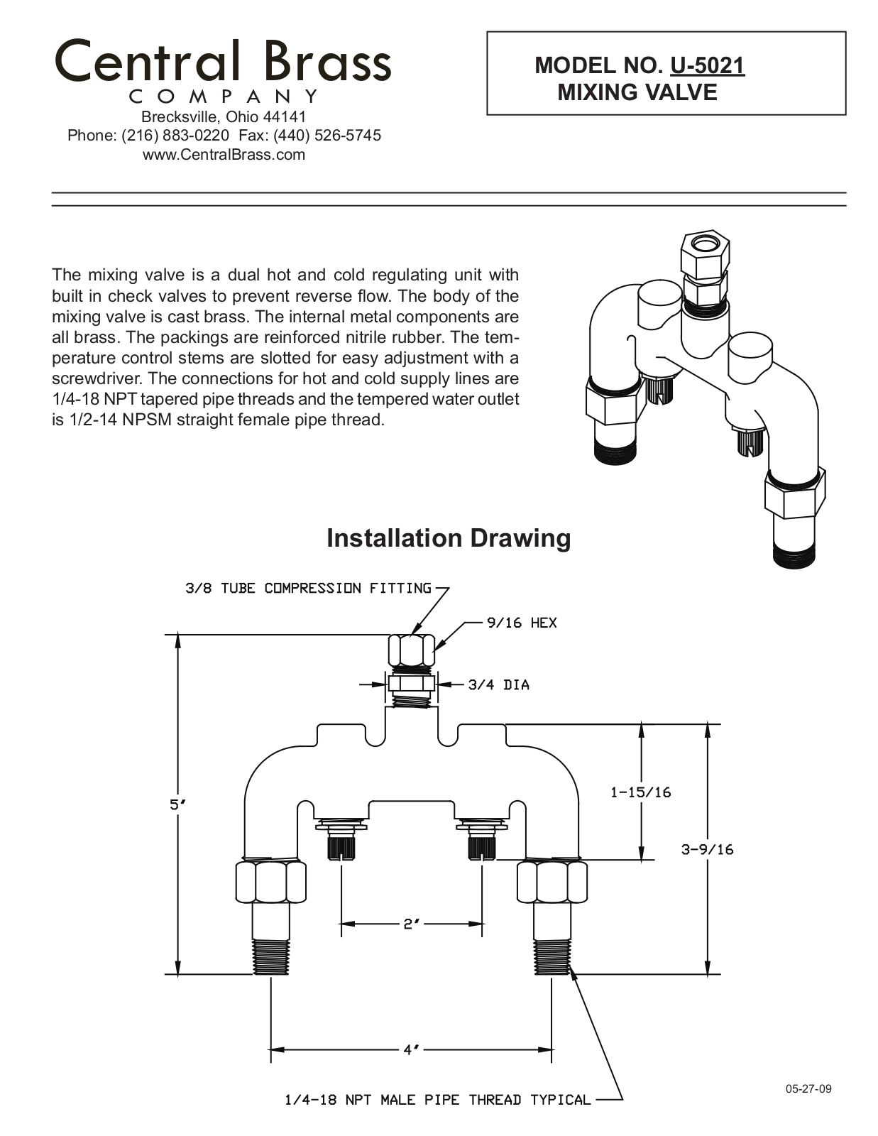 CENTRAL BRASS U-5021 User Manual - ManualMachine.com