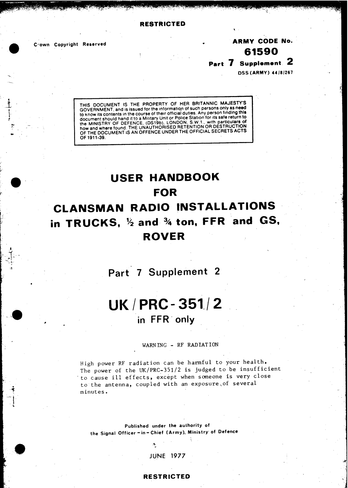 Clansman PRC-351-2 Installation Manual