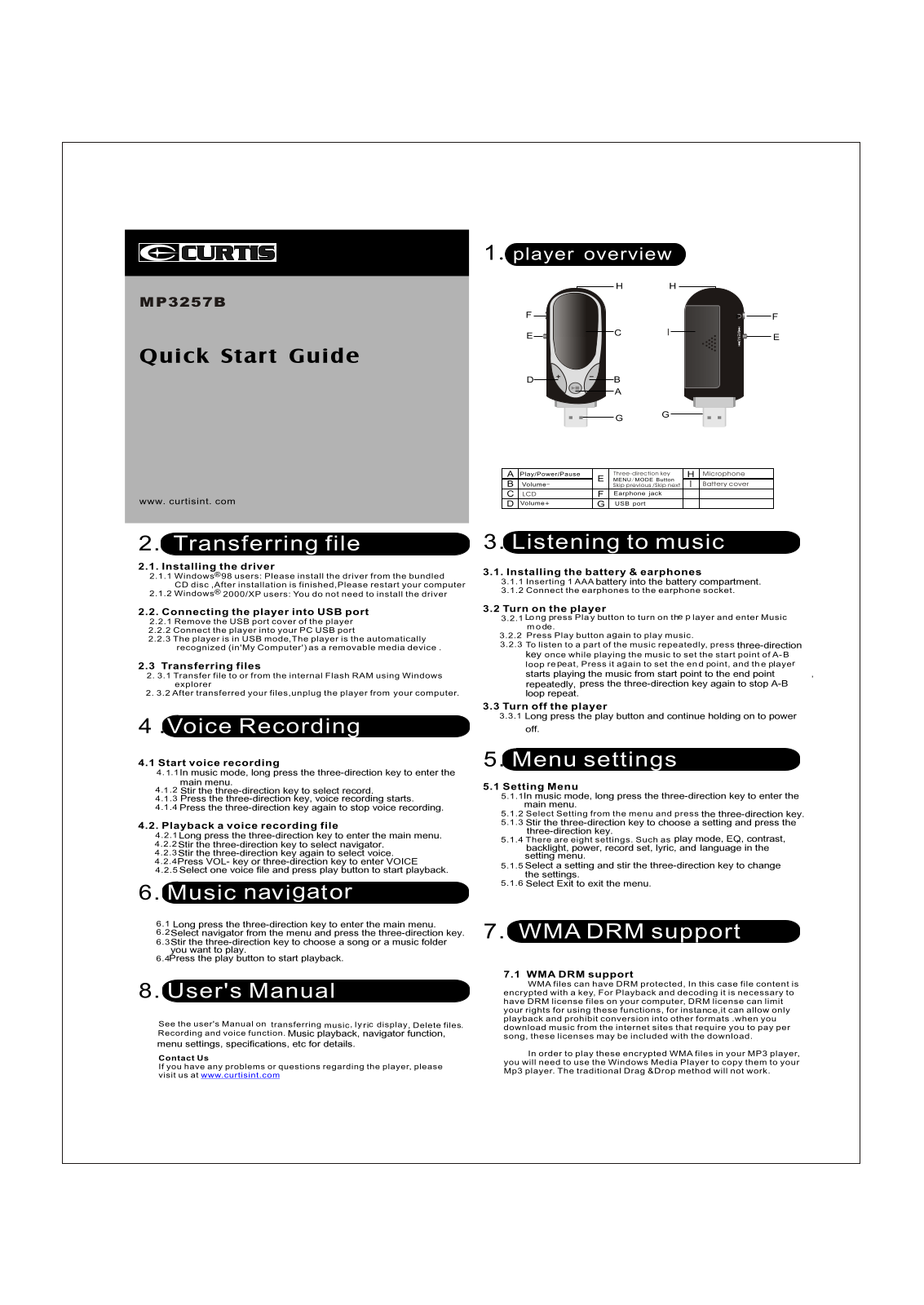 Curtis MP 3257B Quick Start Guide