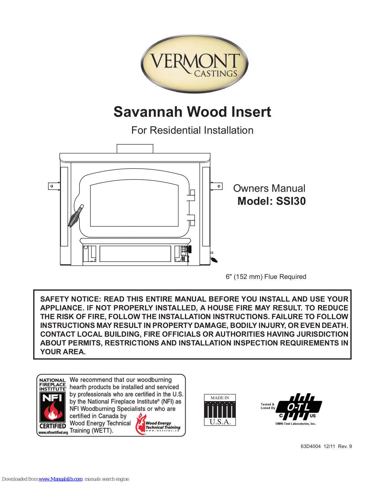 Vermont Castings Savannah SSI30, VSI30 Owner's Manual