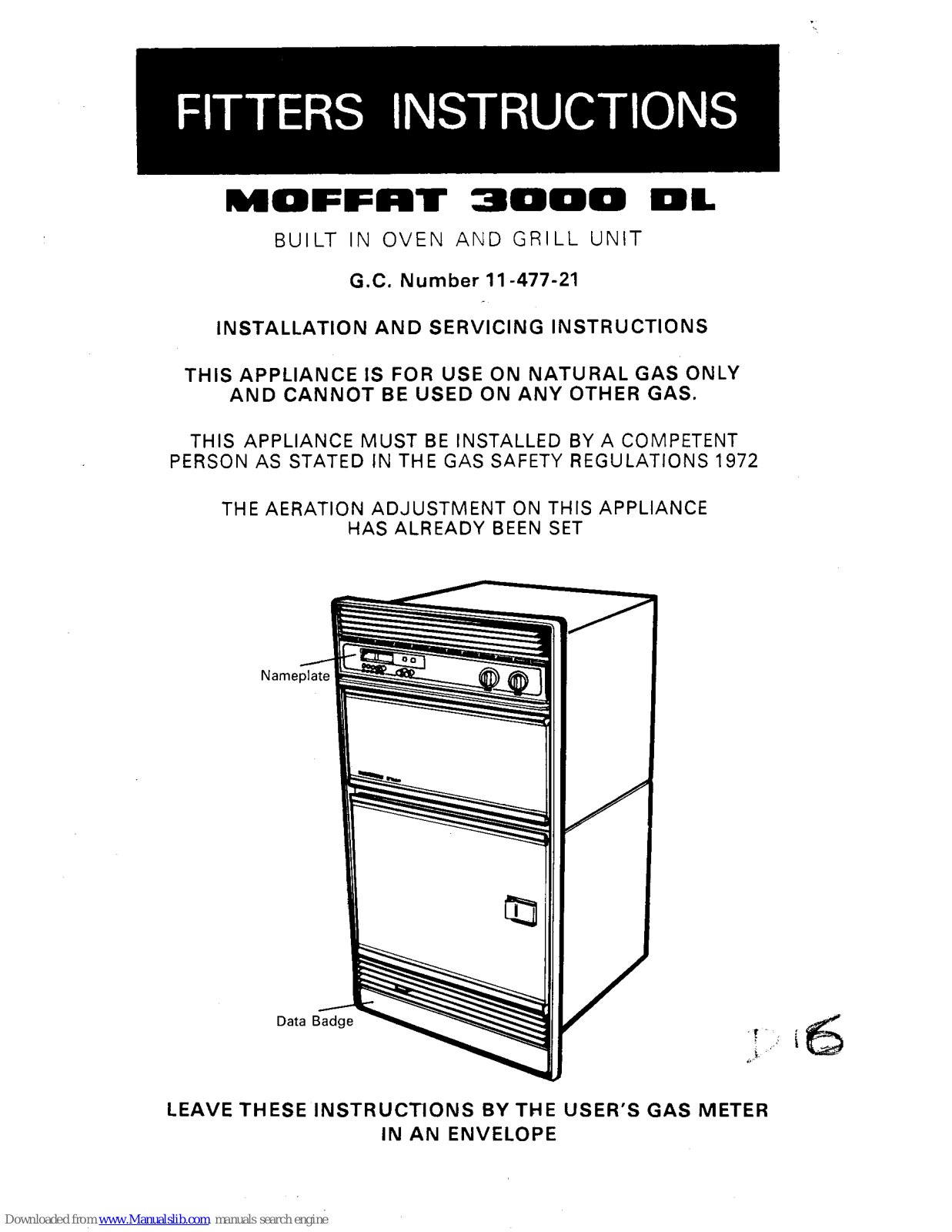 Moffat 3000 DL Fitting Instructions Manual