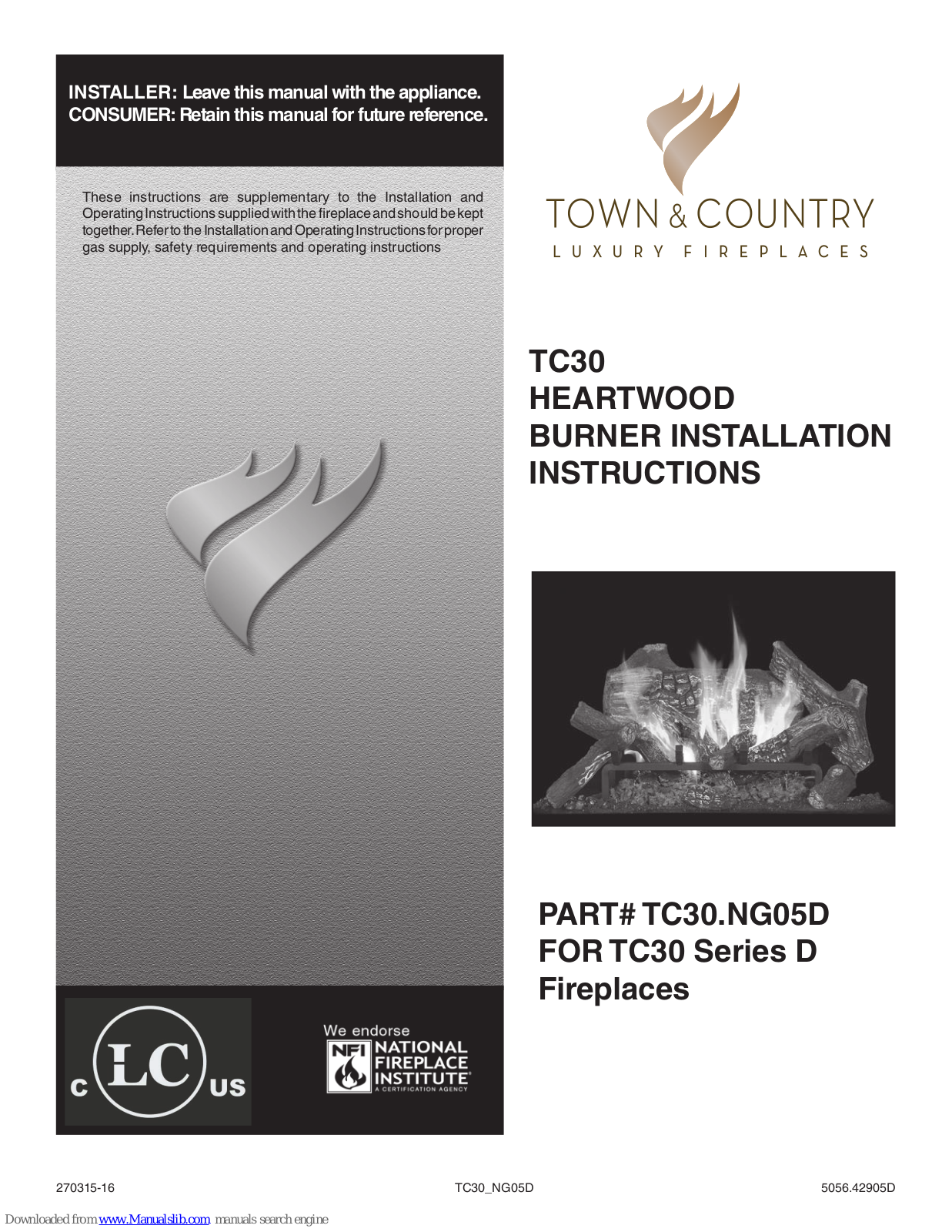 Town & Country Fireplaces TC30.NG05D Installation Instructions Manual