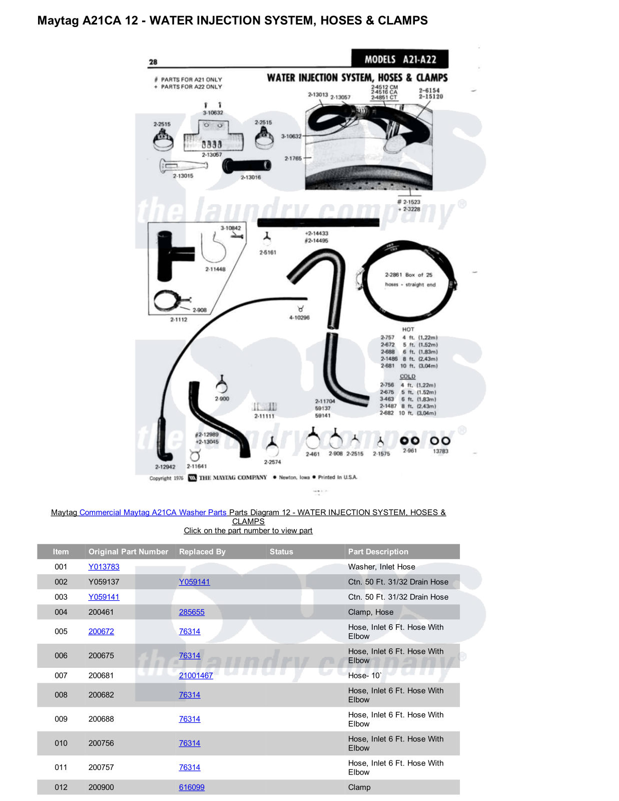 Maytag A21CA Parts Diagram