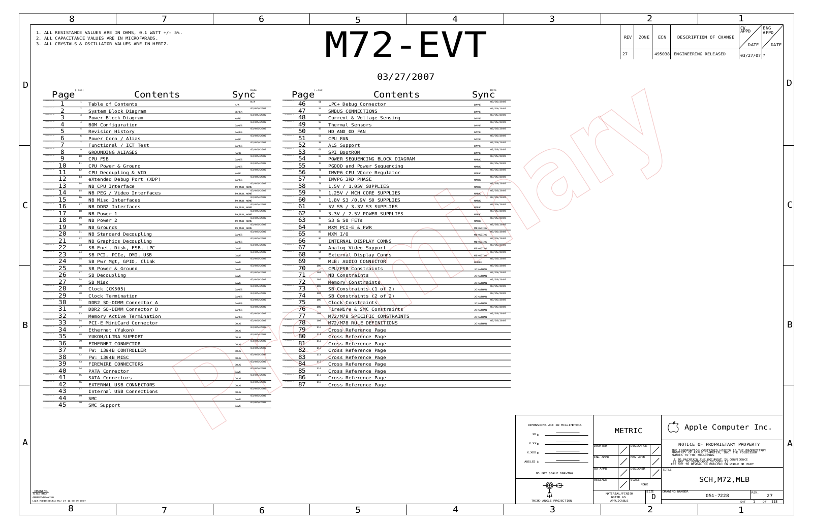 Apple iMAC Aluminium A1224 M72-EVT MLB 051-7228 Rev27 Schematic