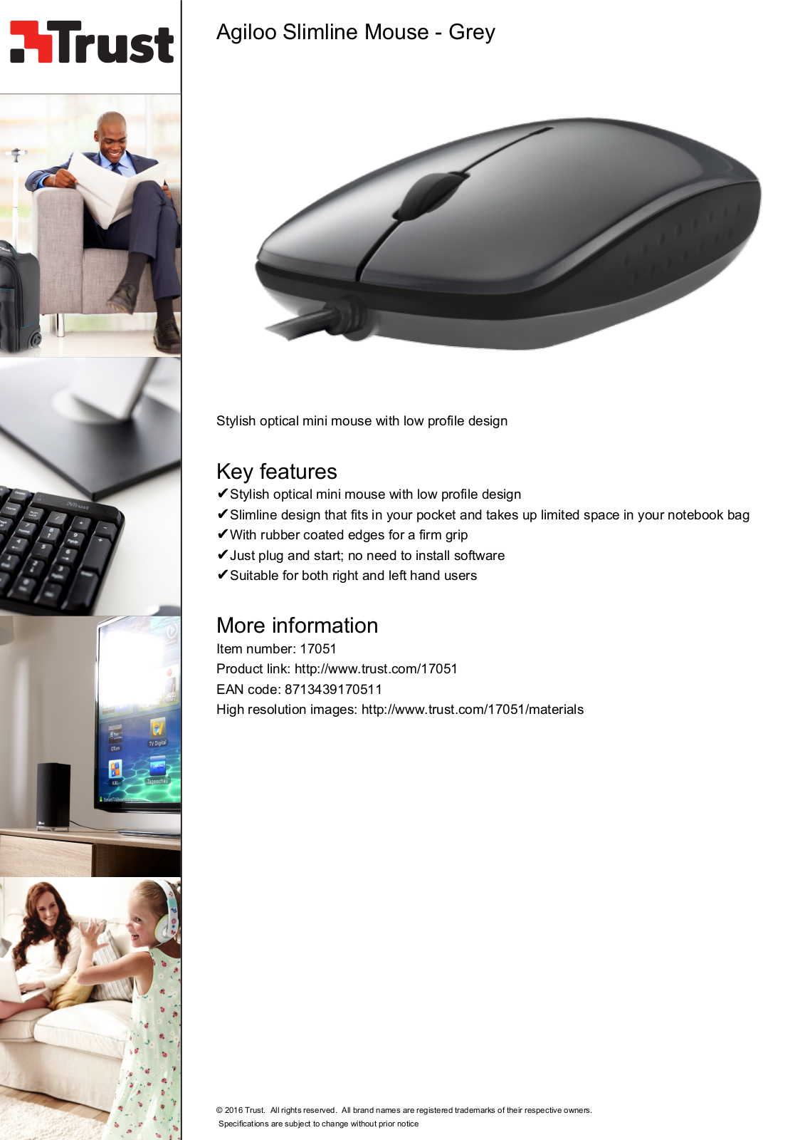 Trust Agiloo Slimline Mouse - Grey User Manual