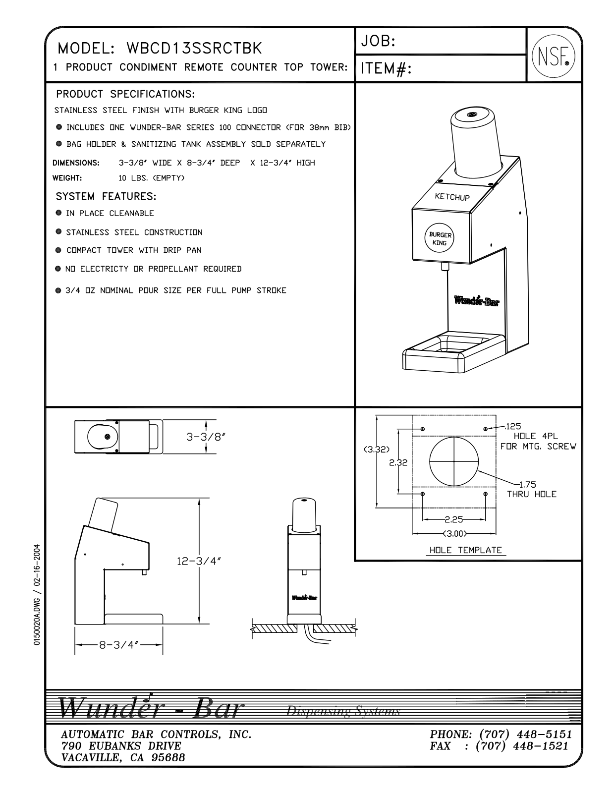 Wunder Bar WBCD13SSRCTBK User Manual