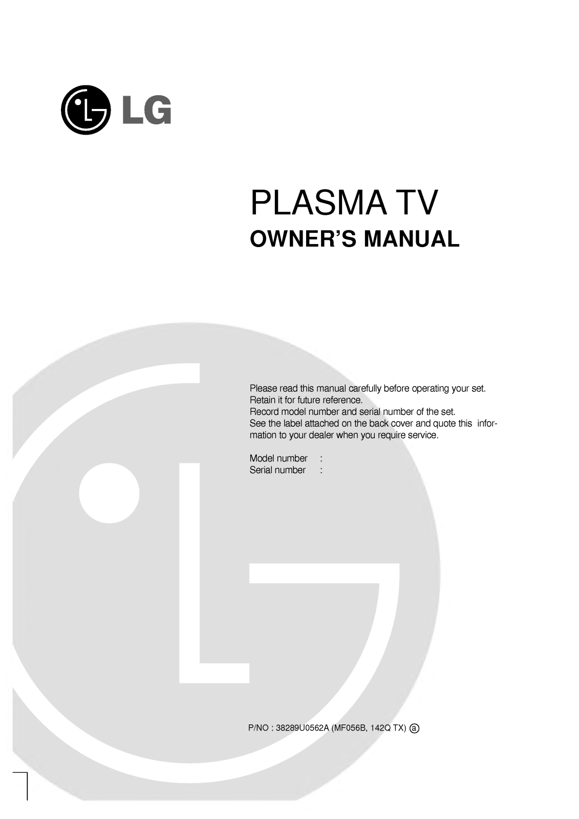 LG 60PY2R-TB User Manual