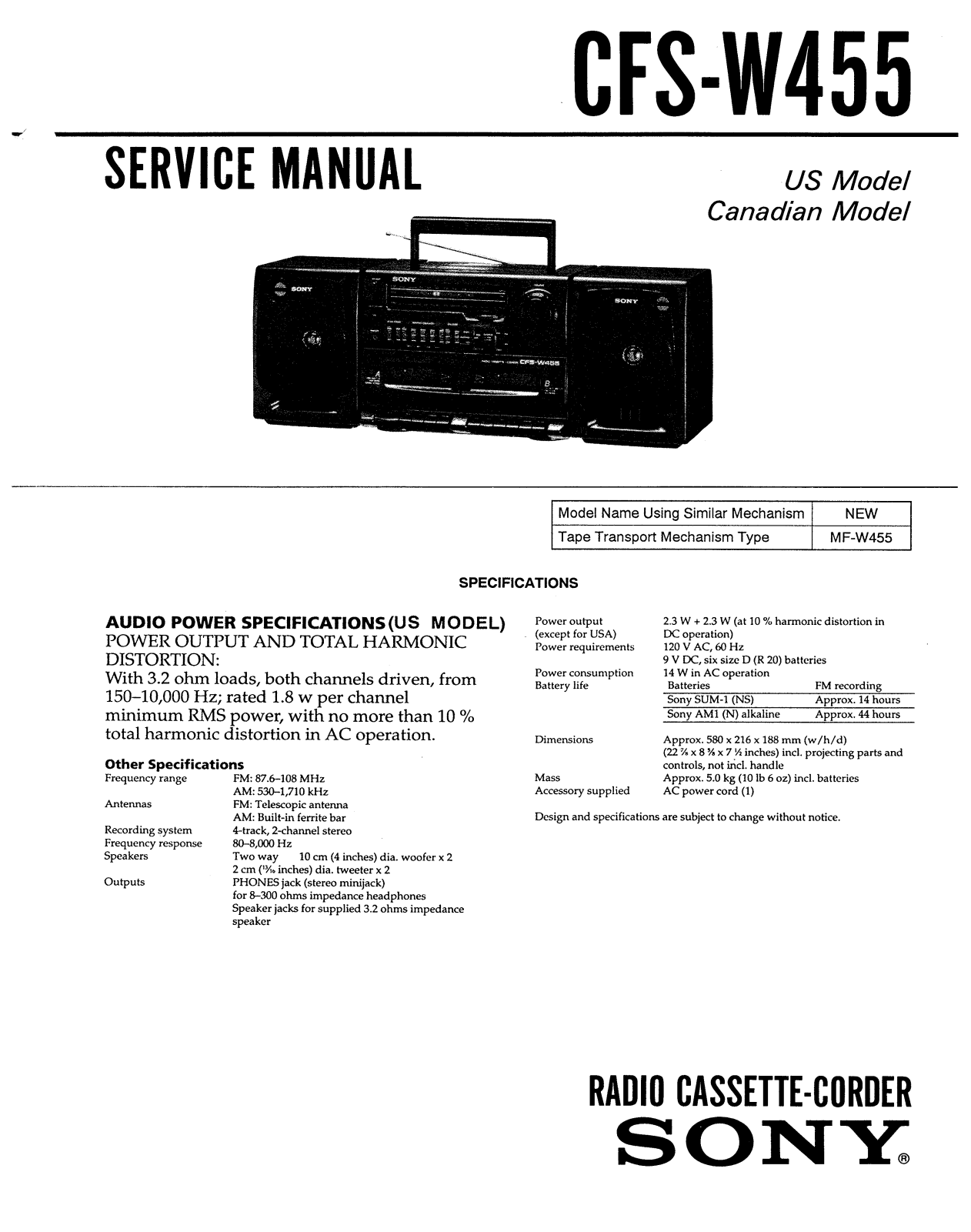 Sony CFSW-455 Service manual