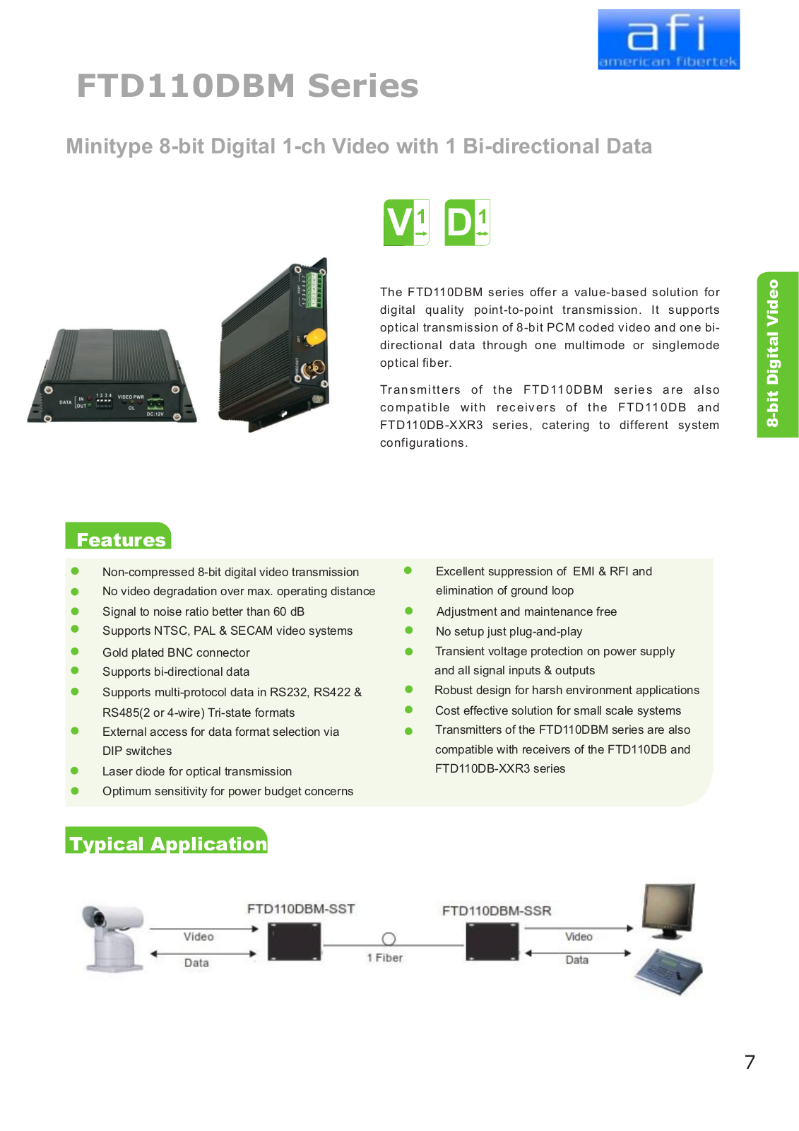 American Fibertek FTD110DBM-SSTL, FTD110DBM-SST, FTD110DBM-SMR, FTD110DBM-SMT, FTD110DBM-SSRL Specsheet