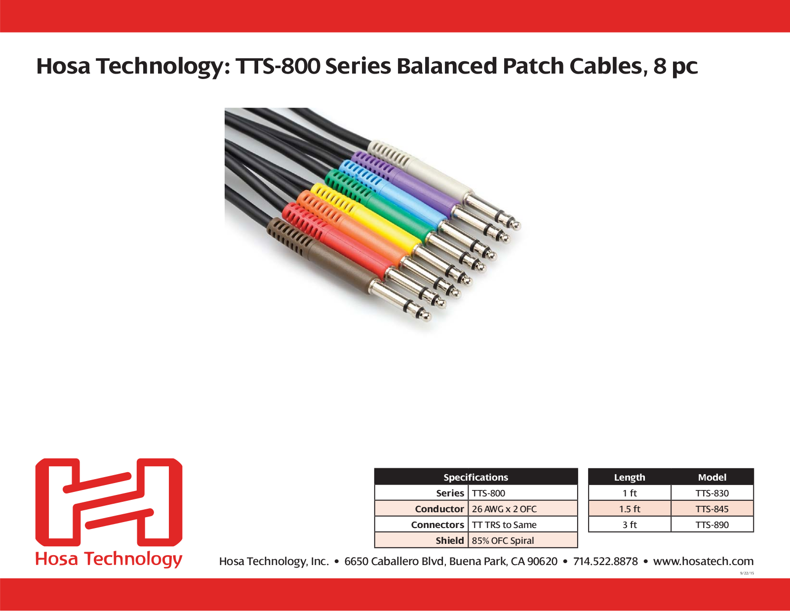 Hosa TTS-830, TTS-845, TTS-890 Specifications